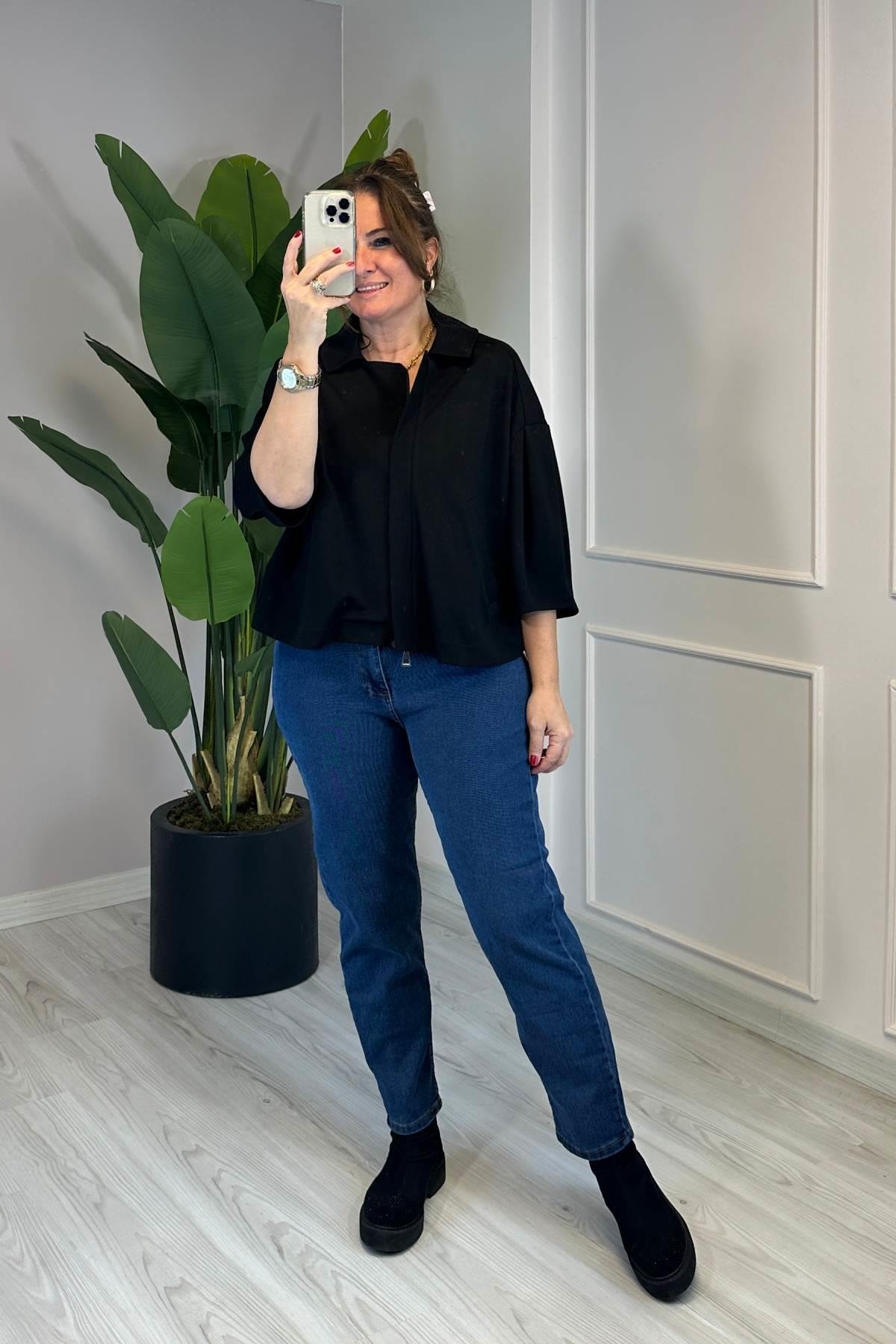 Önden Fermuarlı Kısa Bolero Ceket Siyah