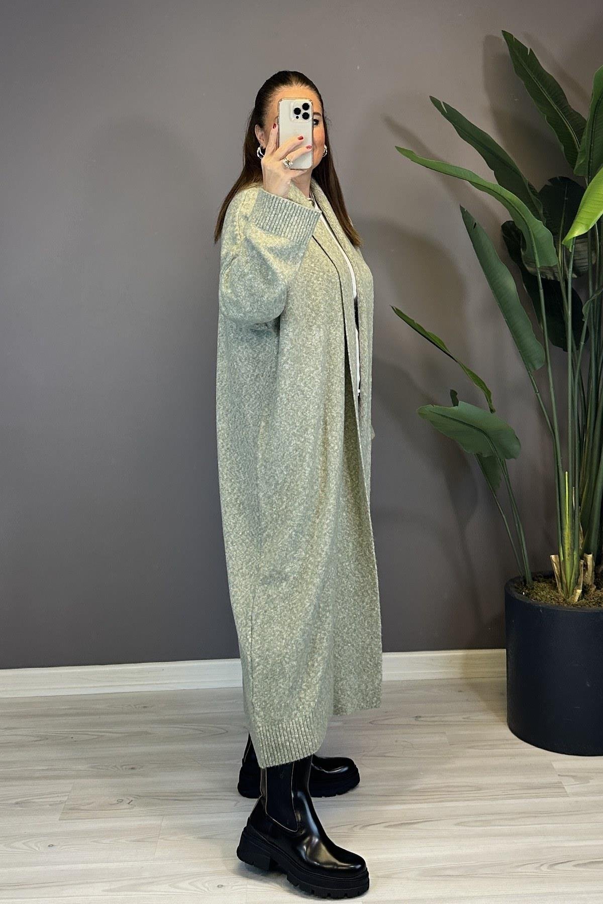 Önü Açık Şal Yaka Hırka Çağla Yeşil 