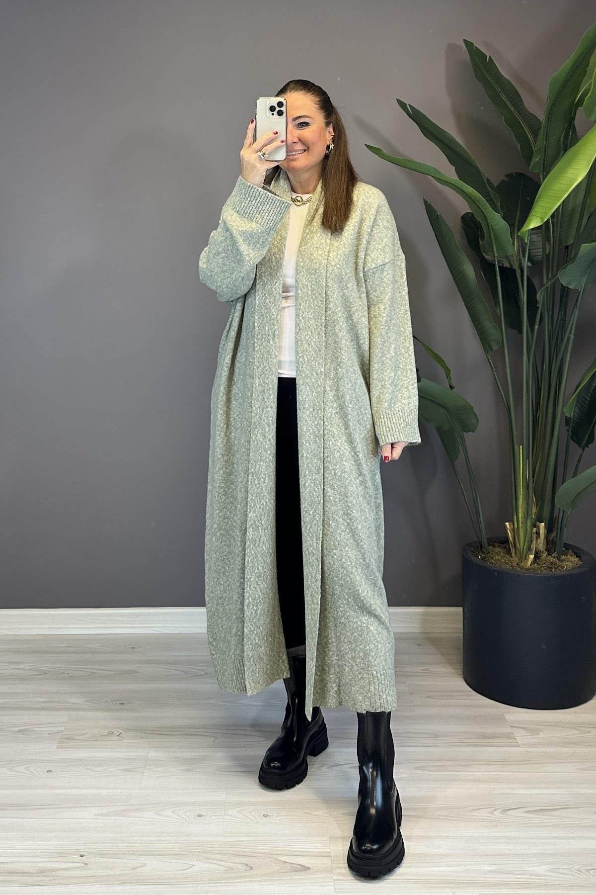 Önü Açık Şal Yaka Hırka Çağla Yeşil 