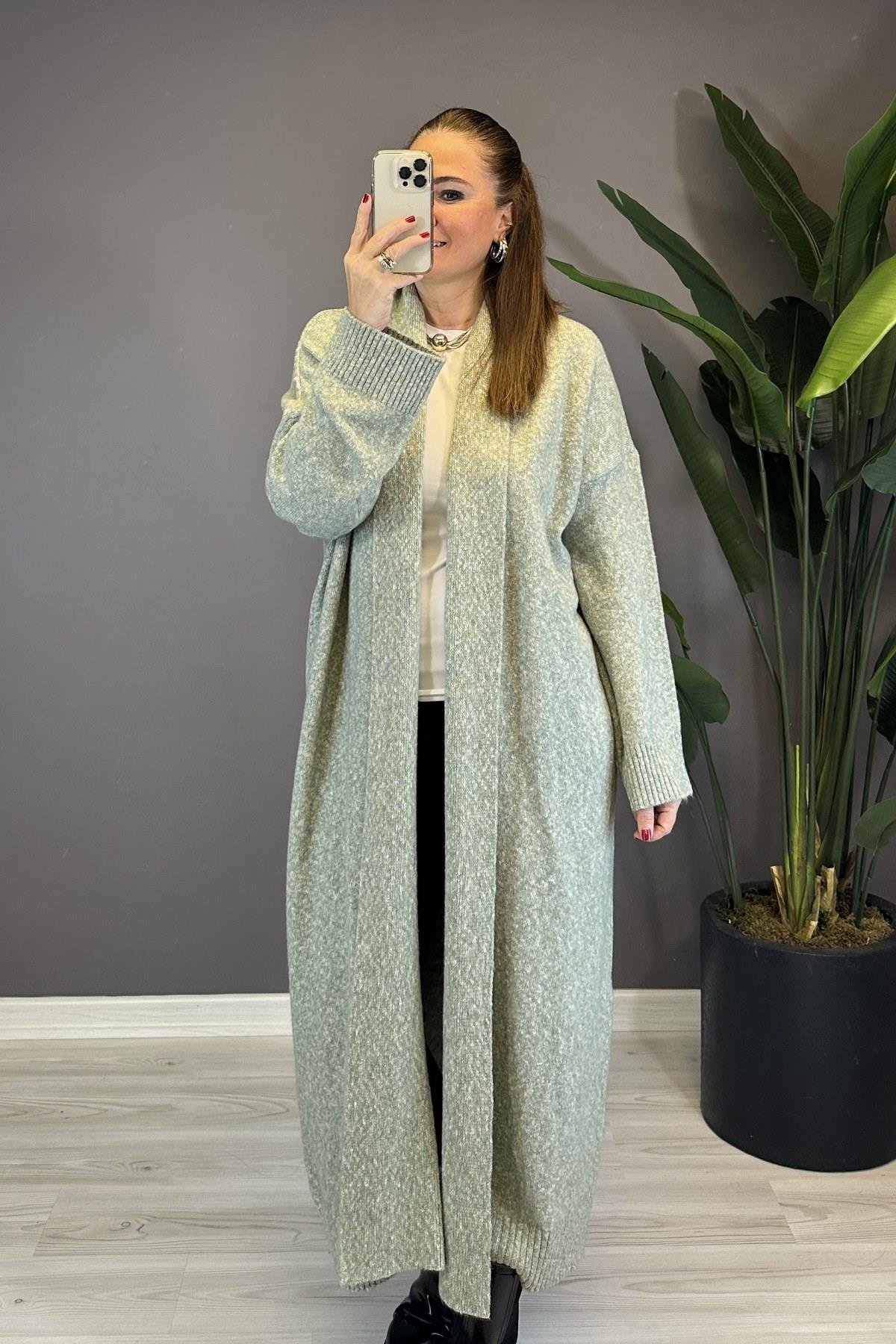 Önü Açık Şal Yaka Hırka Çağla Yeşil 