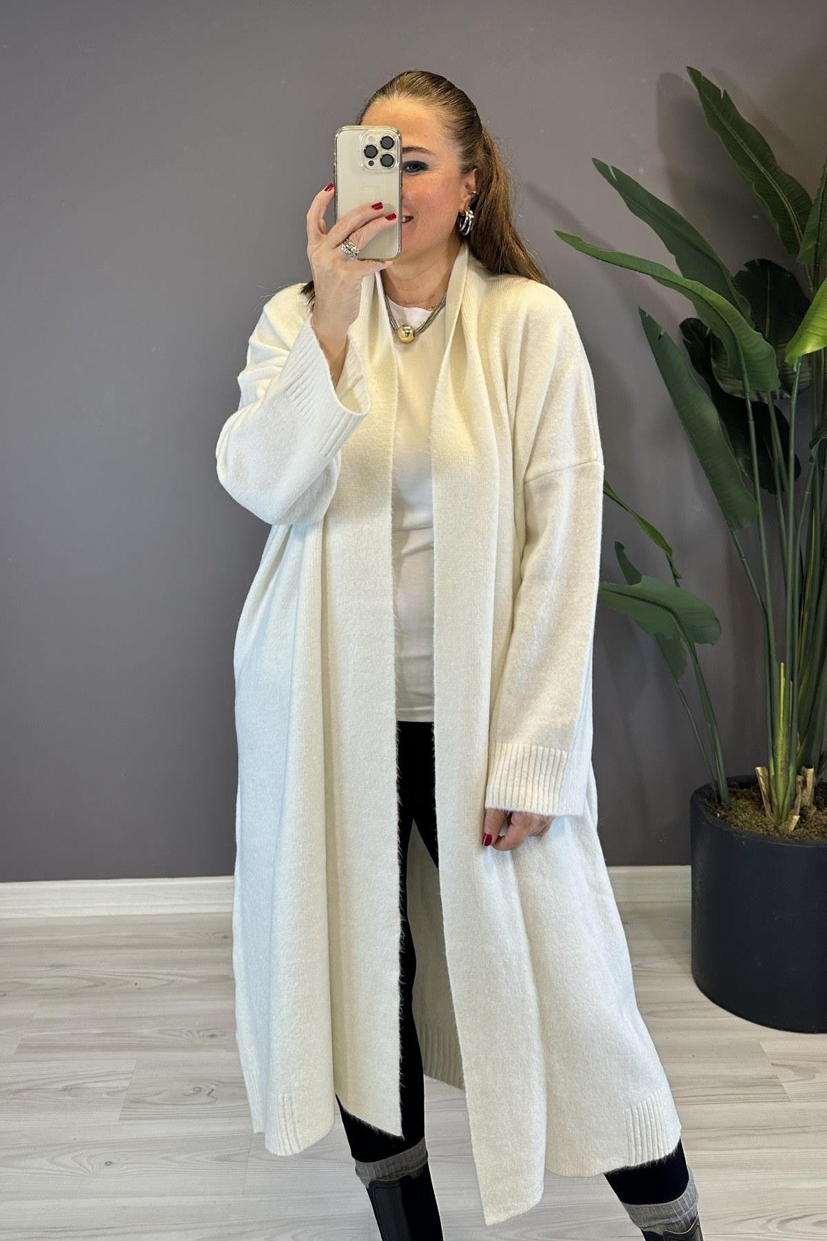 Önü Açık Şal Yaka Hırka Kemik 