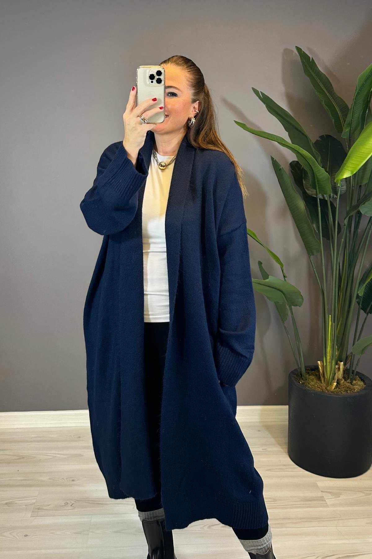 Önü Açık Şal Yaka Hırka Lacivert 