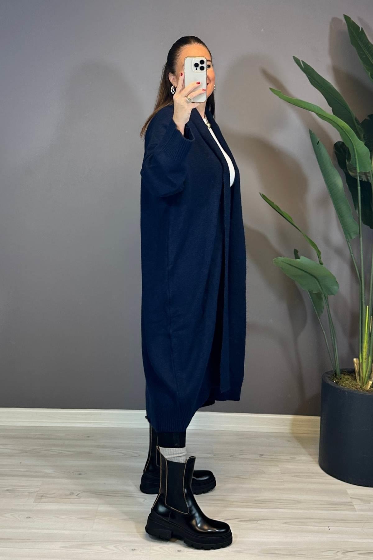 Önü Açık Şal Yaka Hırka Lacivert 