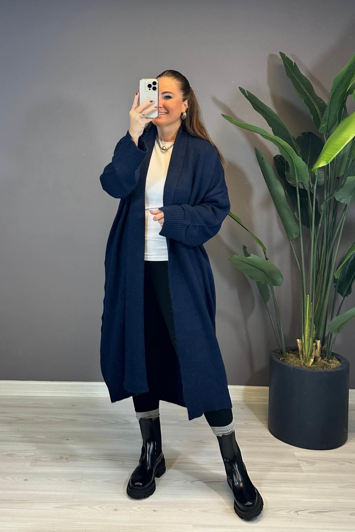 Önü Açık Şal Yaka Hırka Lacivert 