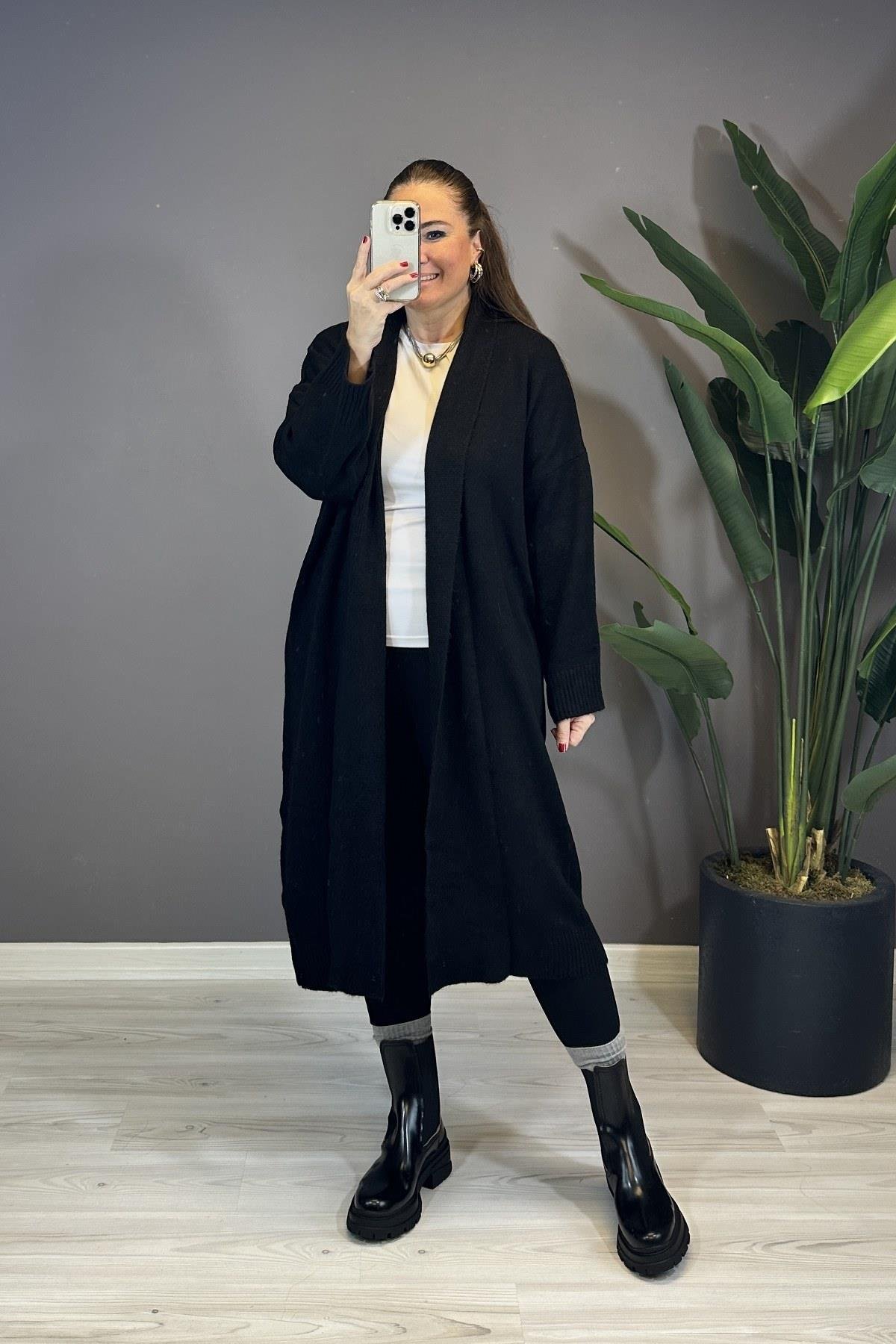 Önü Açık Şal Yaka Hırka Siyah 