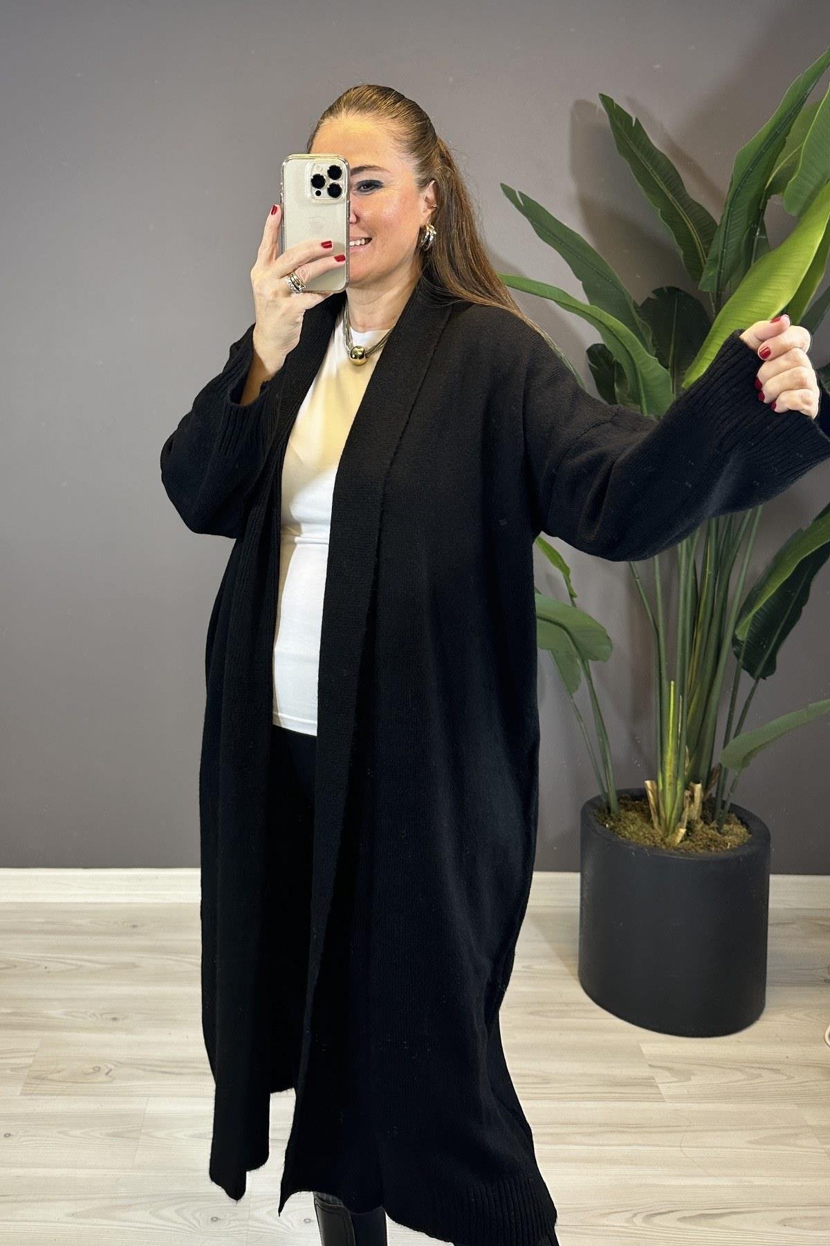 Önü Açık Şal Yaka Hırka Siyah 