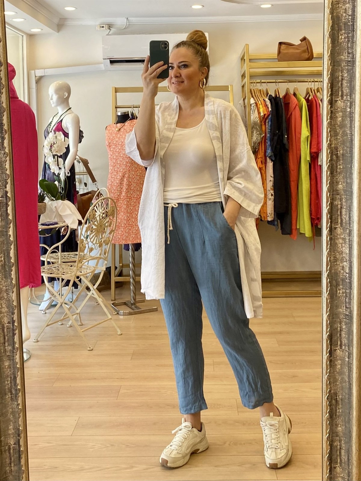 Over Size Keten Ceket Beyaz