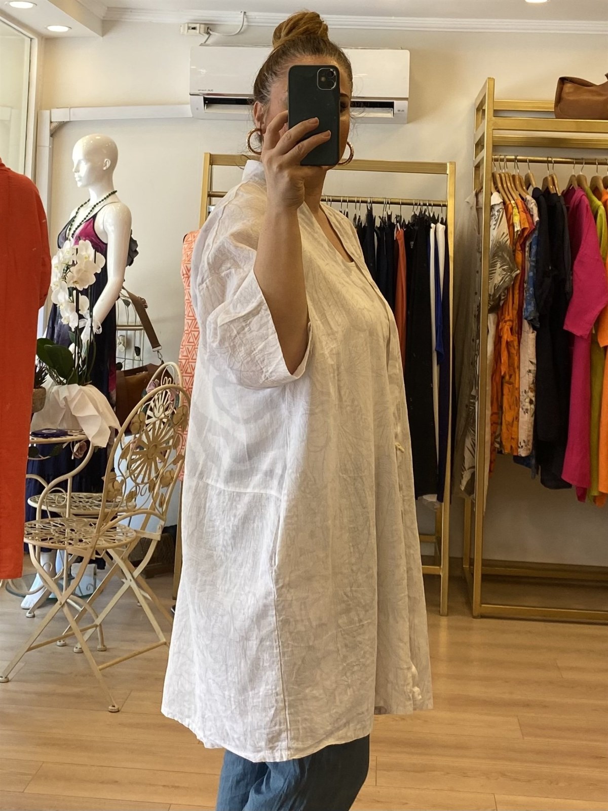 Over Size Keten Ceket Beyaz