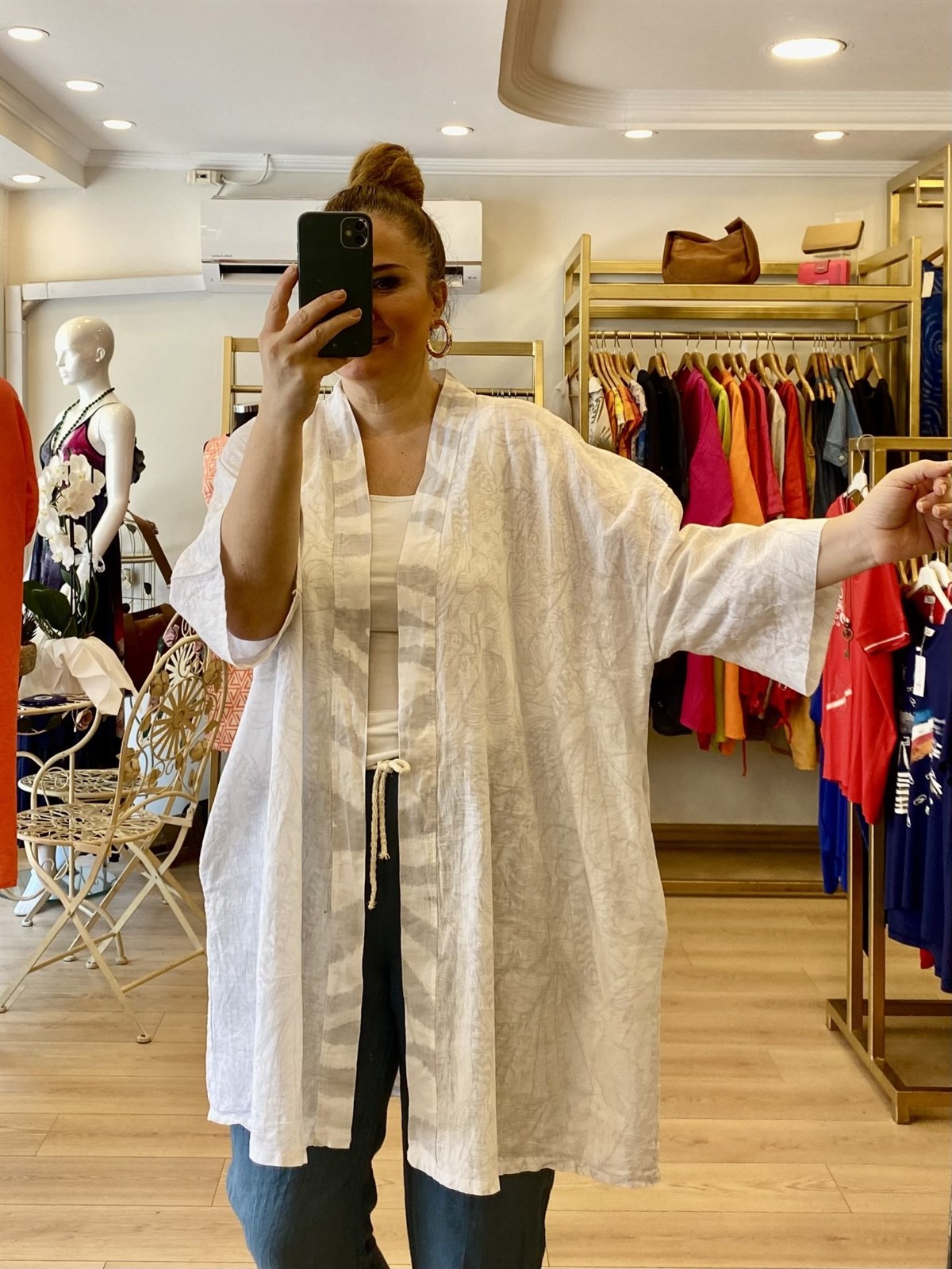 Over Size Keten Ceket Beyaz