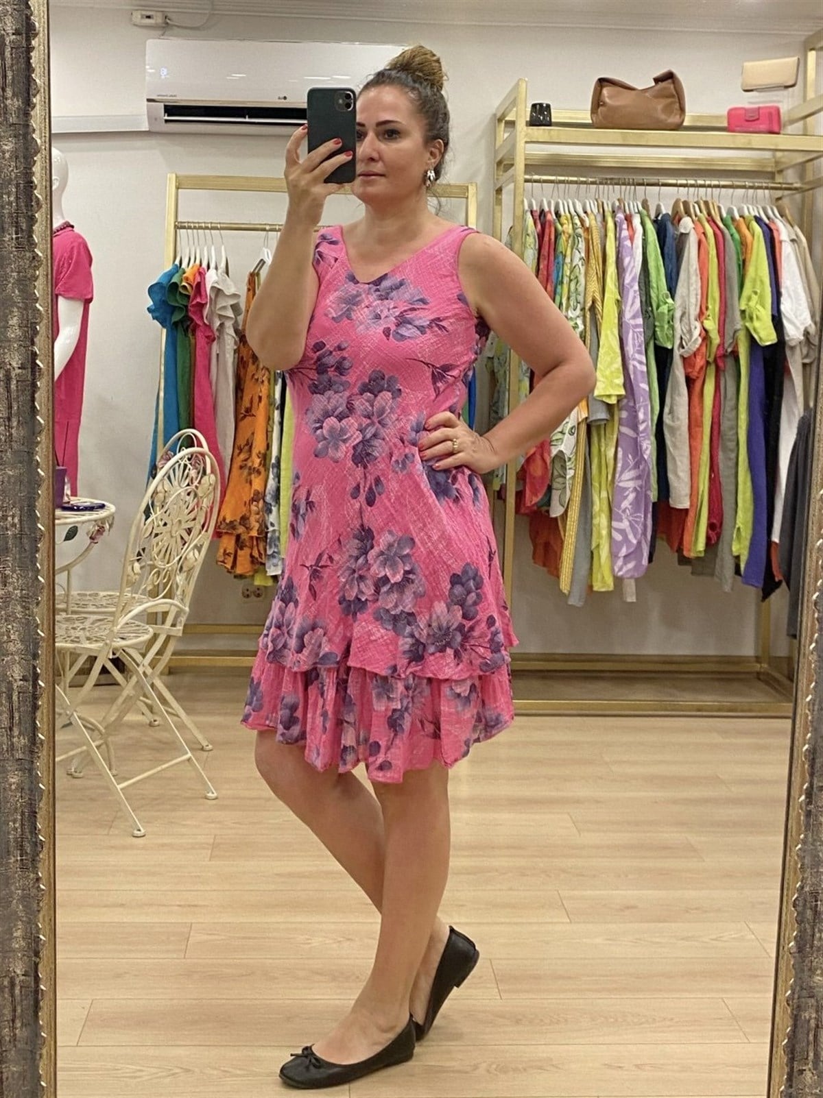 Pamuklu Kumaş İki Katlı Elbise Şeker Pembe