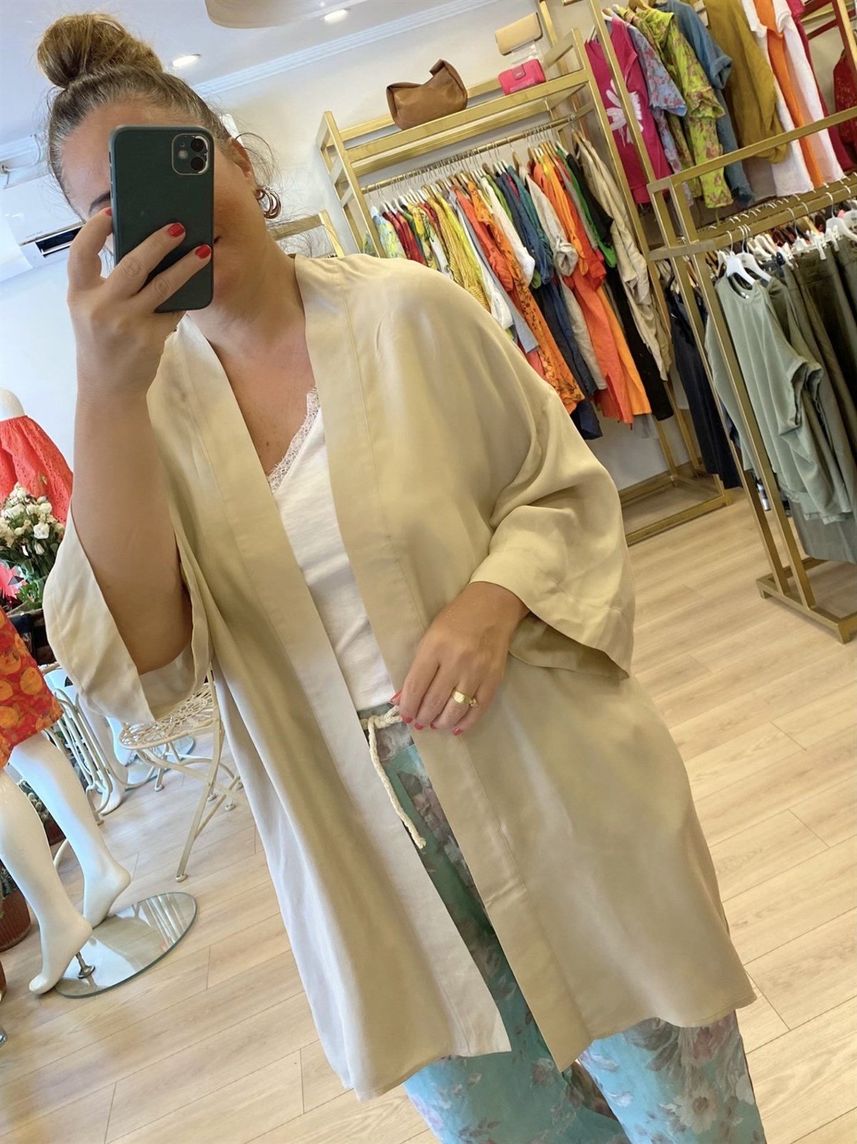 Pamuklu Saten Kumaş Ceket Bej