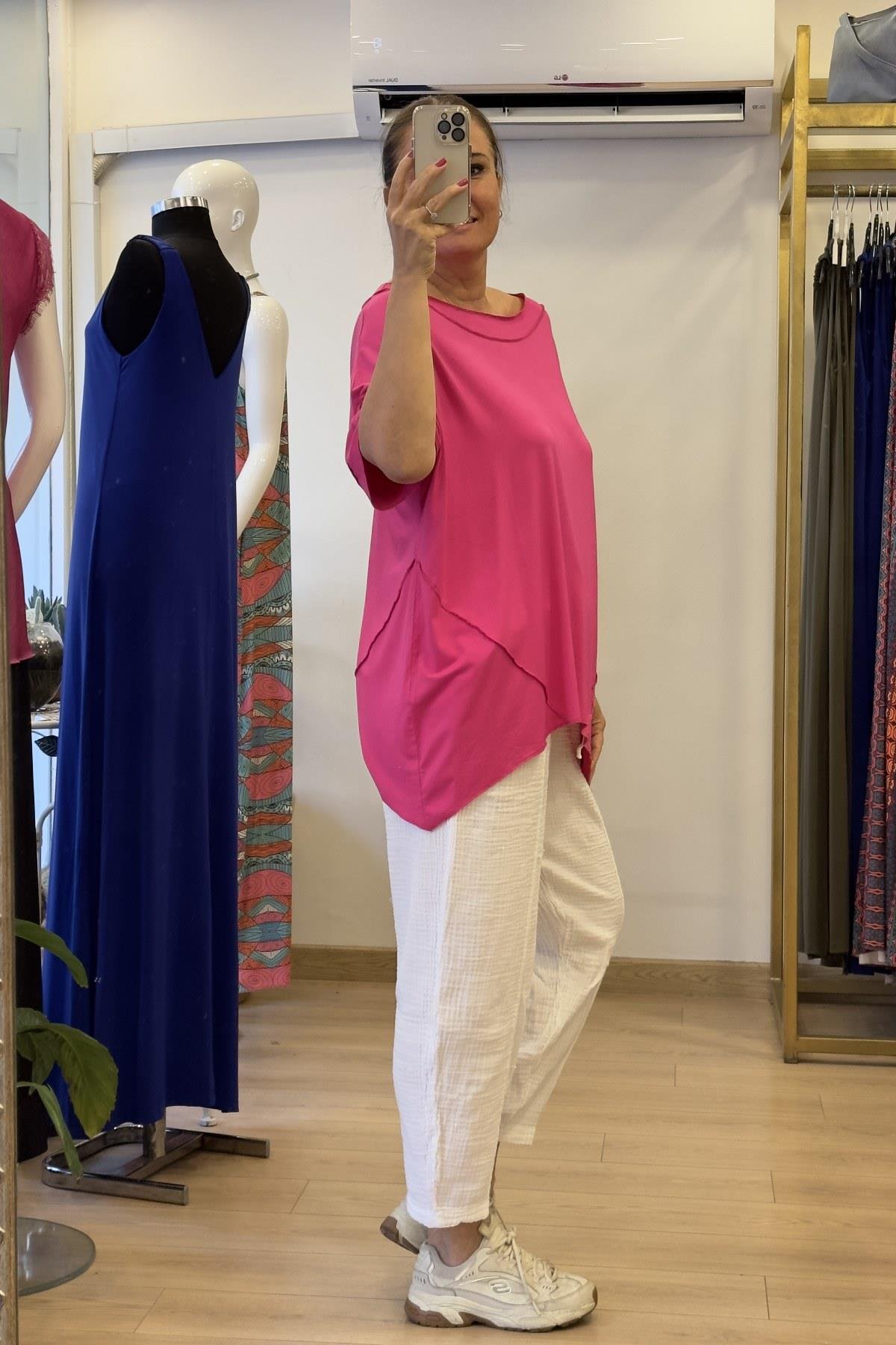 Parçalı Kısa Kol T-shirt Pembe