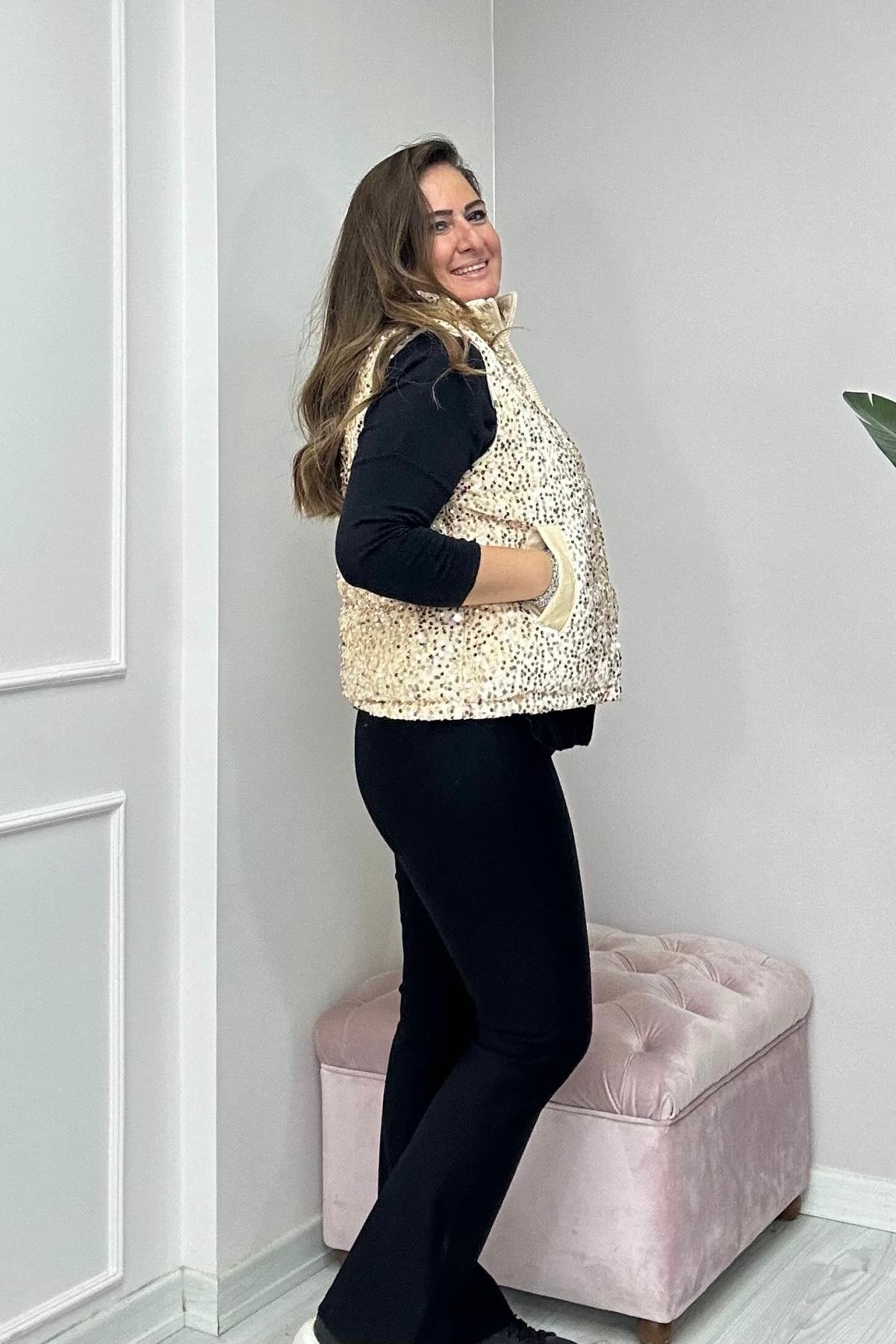 Pullu  Cepli Yelek Gold