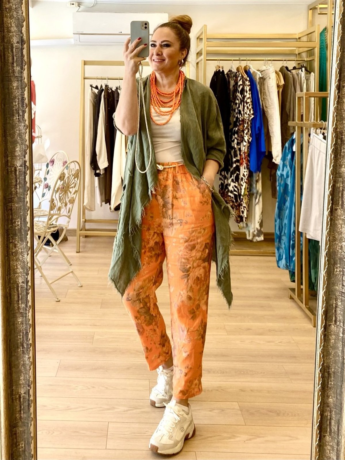 püskül detaylı keten ceket haki