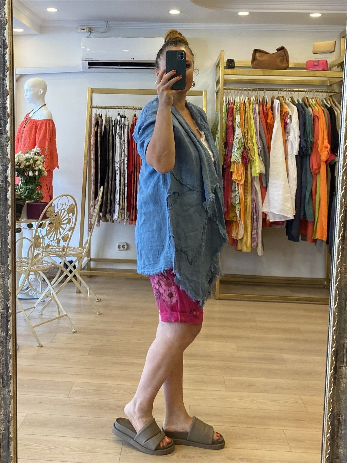 Püskül Detaylı Keten Ceket İndigo Mavi