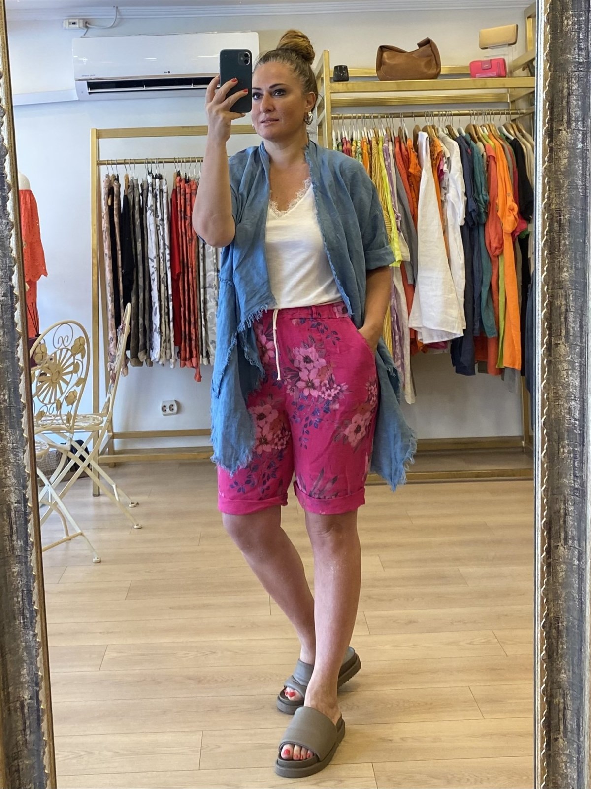 Püskül Detaylı Keten Ceket İndigo Mavi