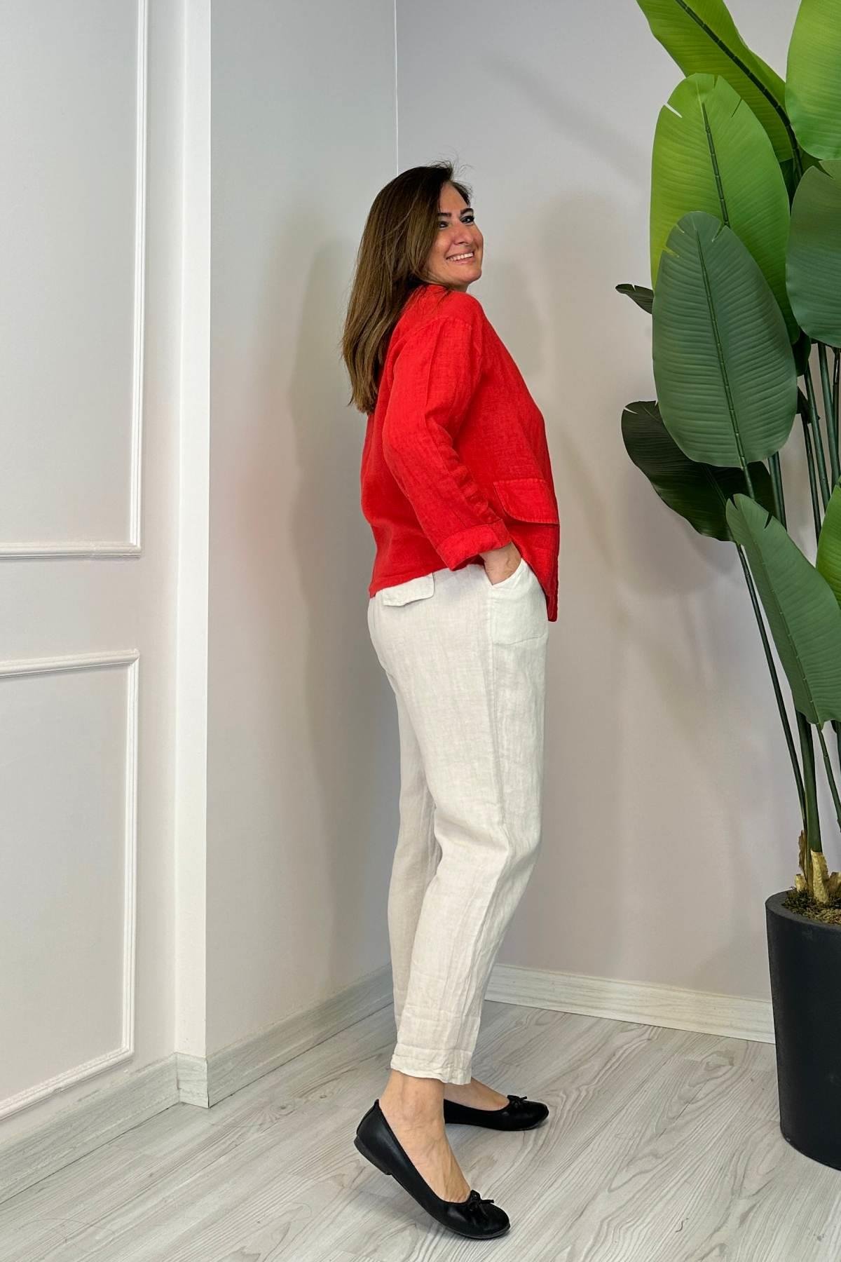 Püskül Detaylı Tek Düğmeli Ceket Kırmızı