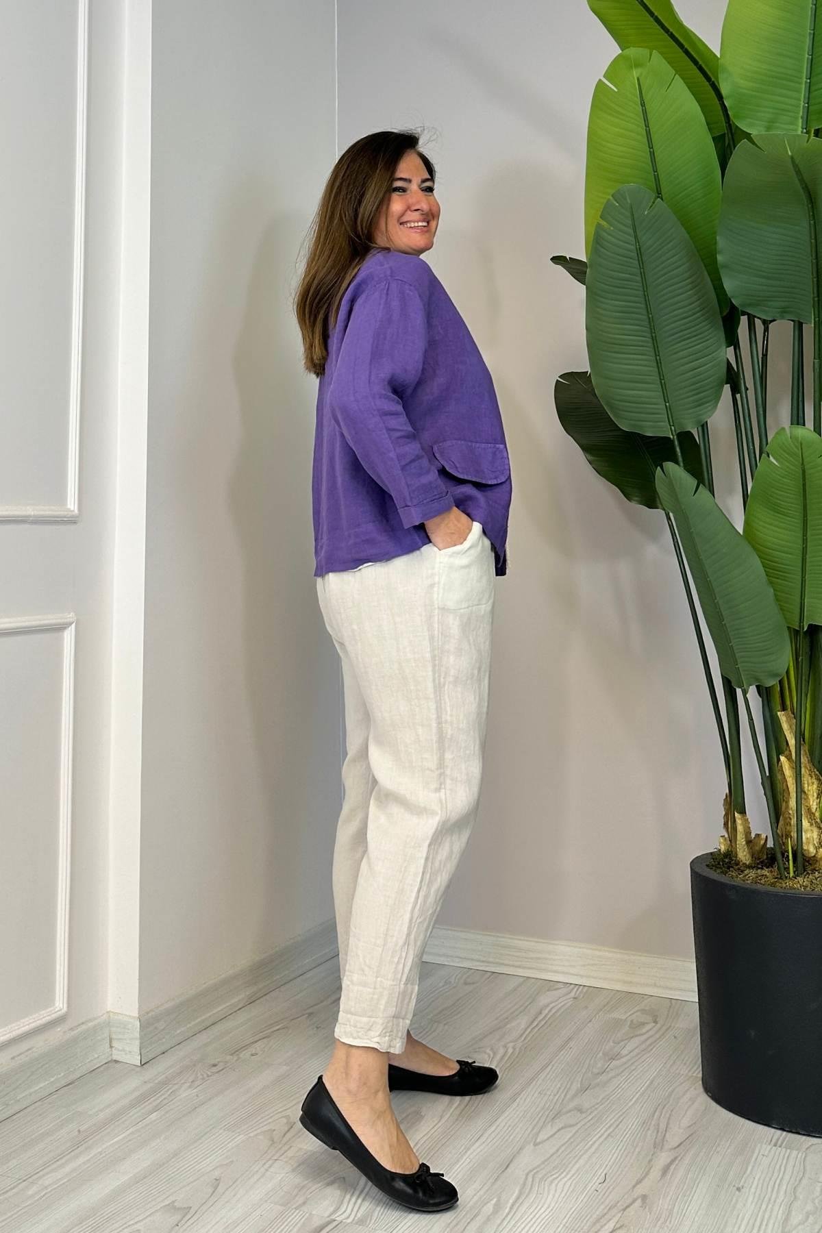 Püskül Detaylı Tek Düğmeli Ceket Mor