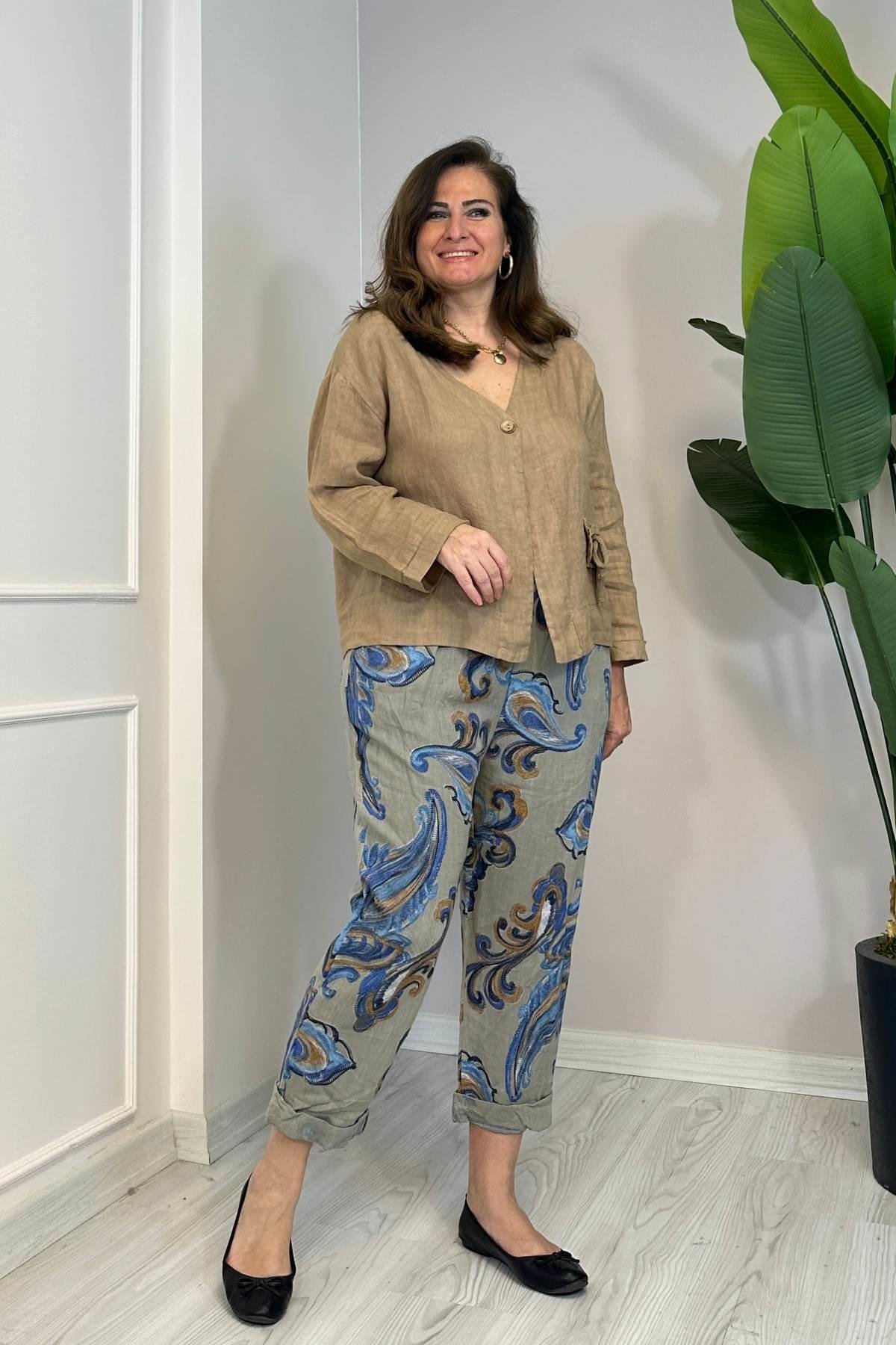 Püskül Detaylı Tek Düğmeli Ceket Taş Rengi