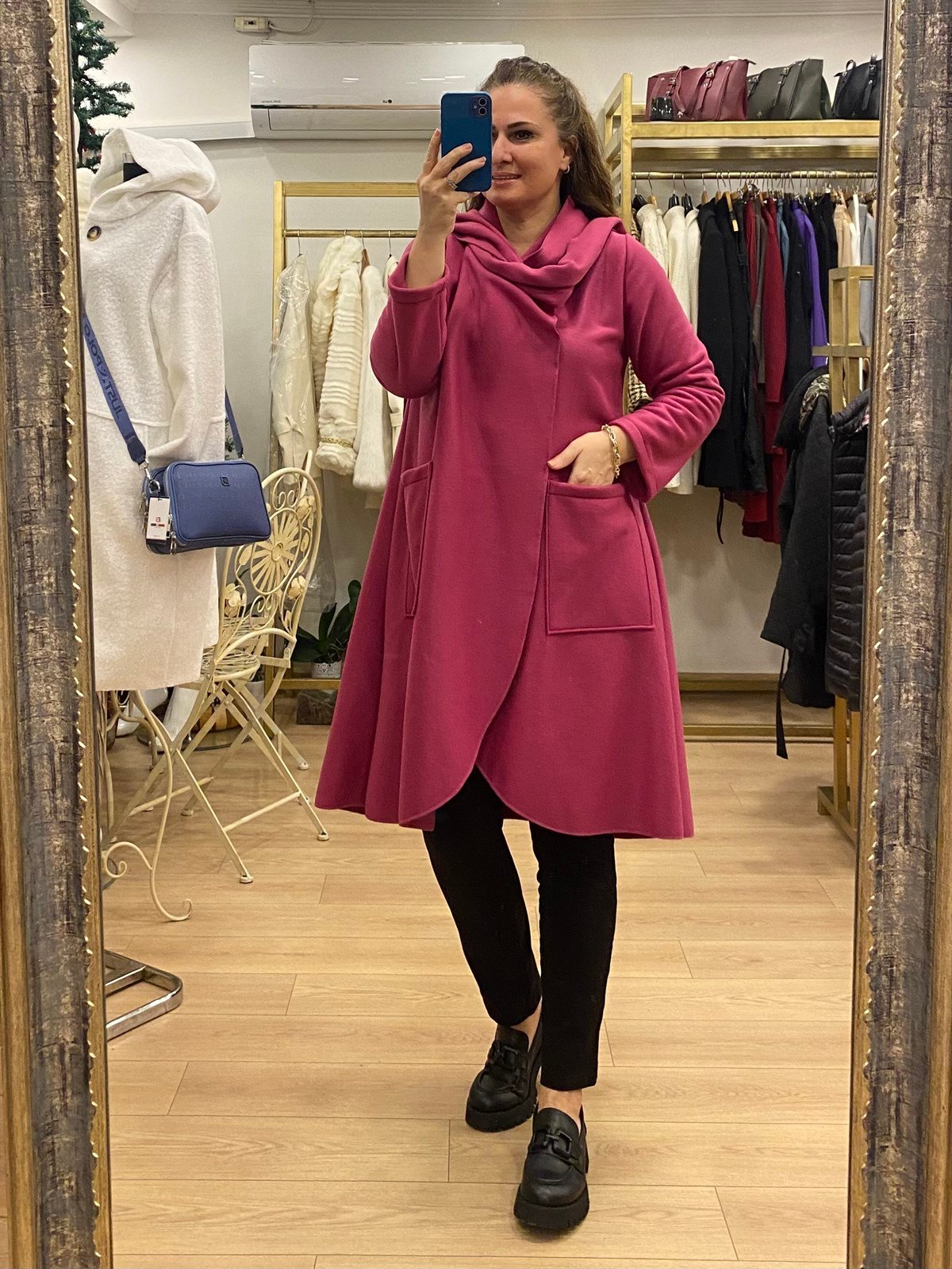 Şal Yaka Polar Ceket Pembe