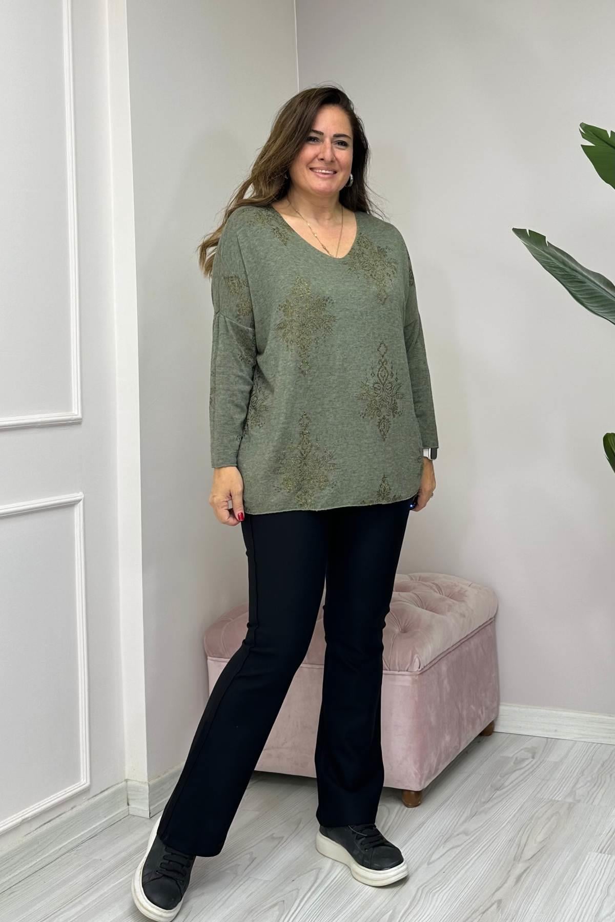 Sarı Yaldızlı Triko Yeşil