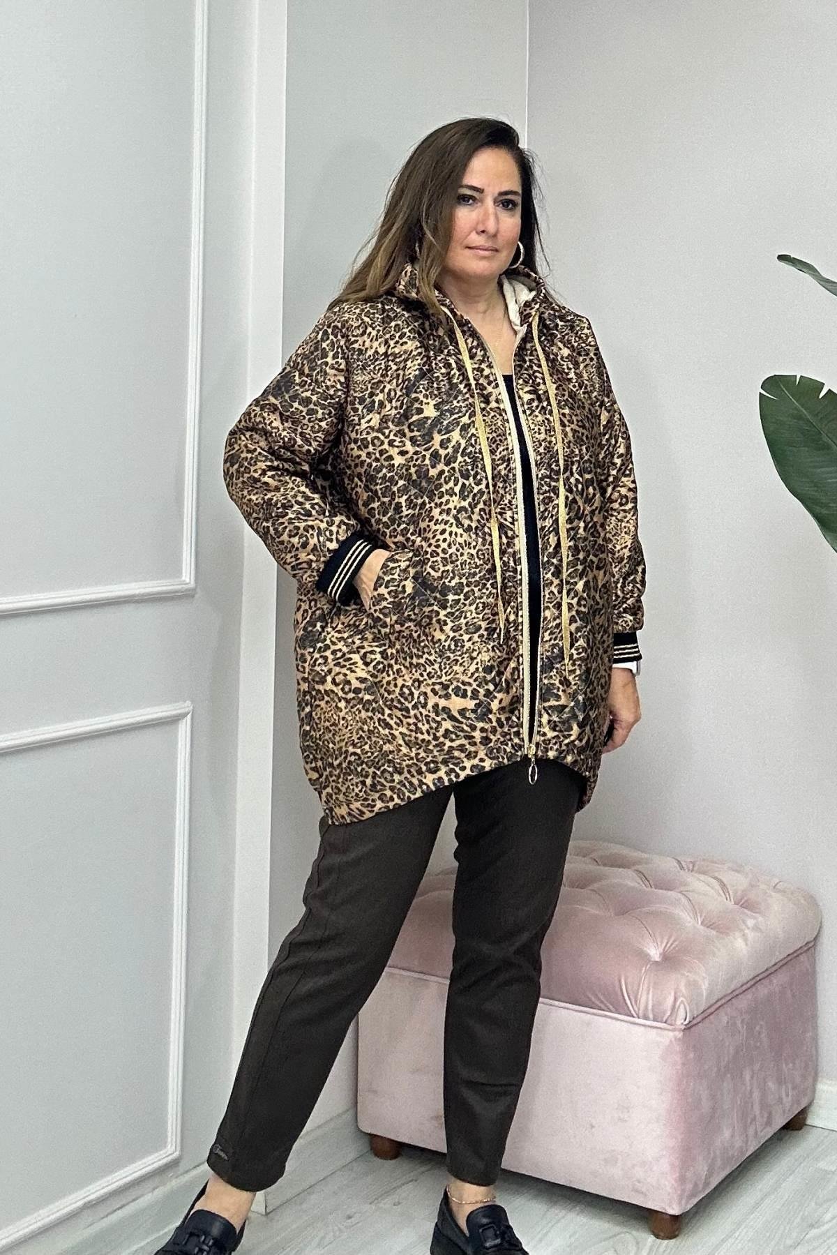 Sim Detaylı Desenli Trençkot-Kahverengi 