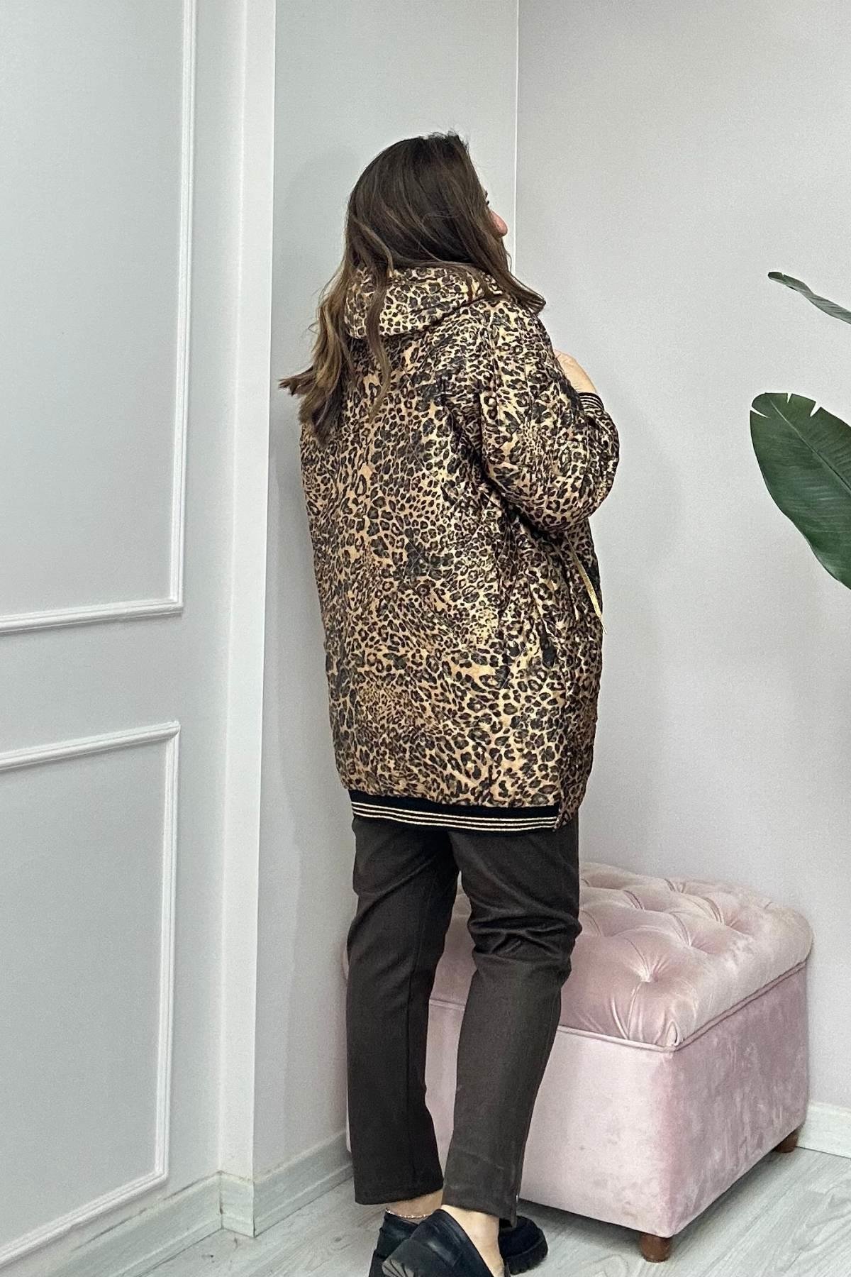 Sim Detaylı Desenli Trençkot-Kahverengi 