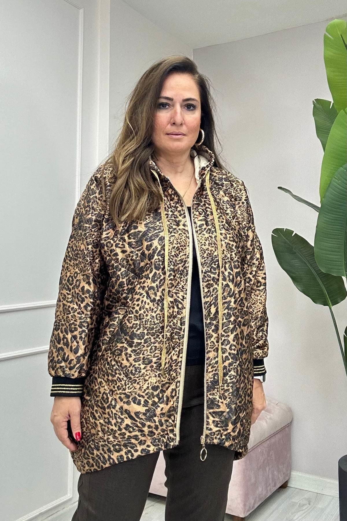 Sim Detaylı Desenli Trençkot-Kahverengi 