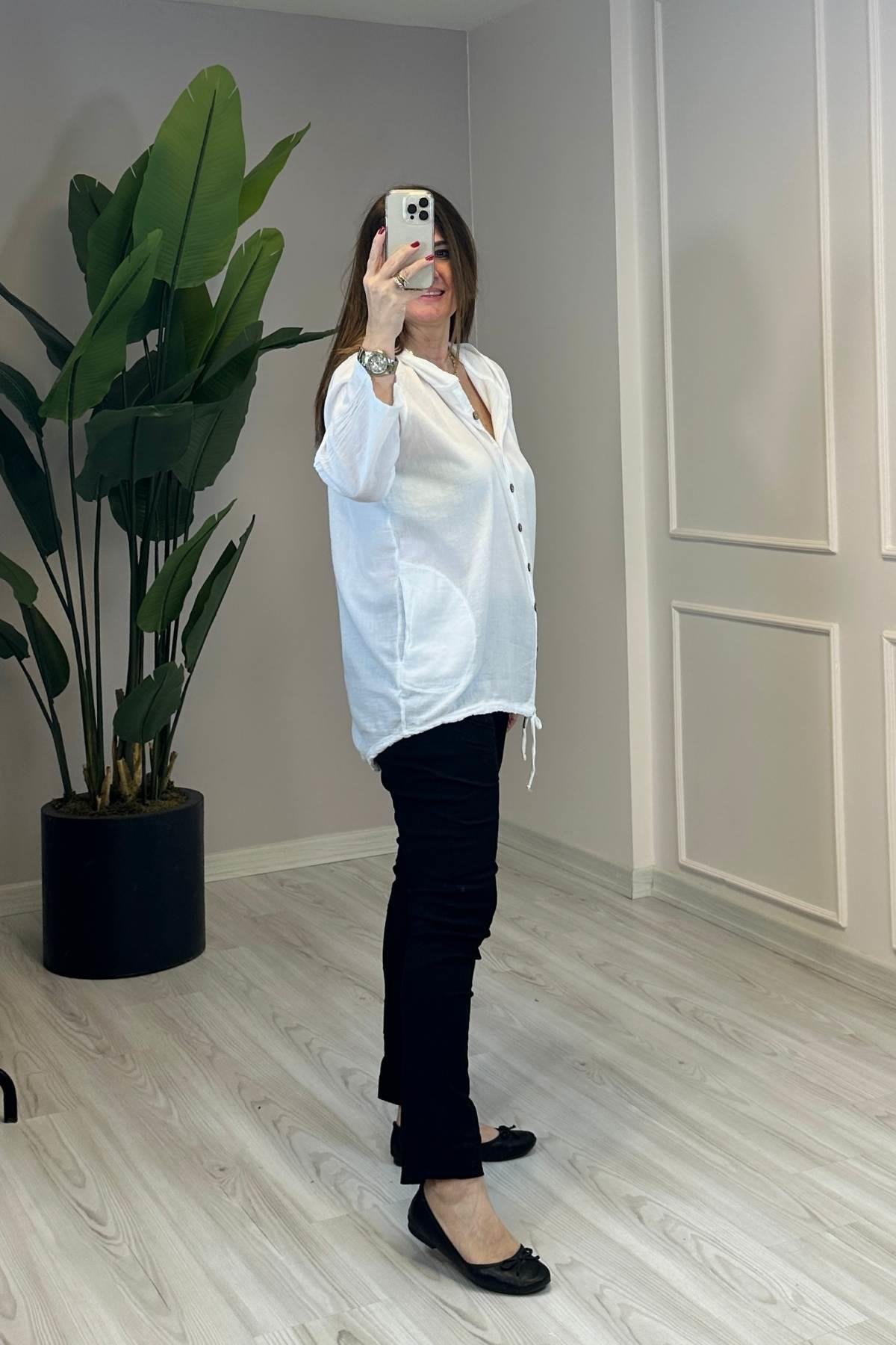 Sırt Dantel Detaylı Kapüşonlu Ceket Beyaz