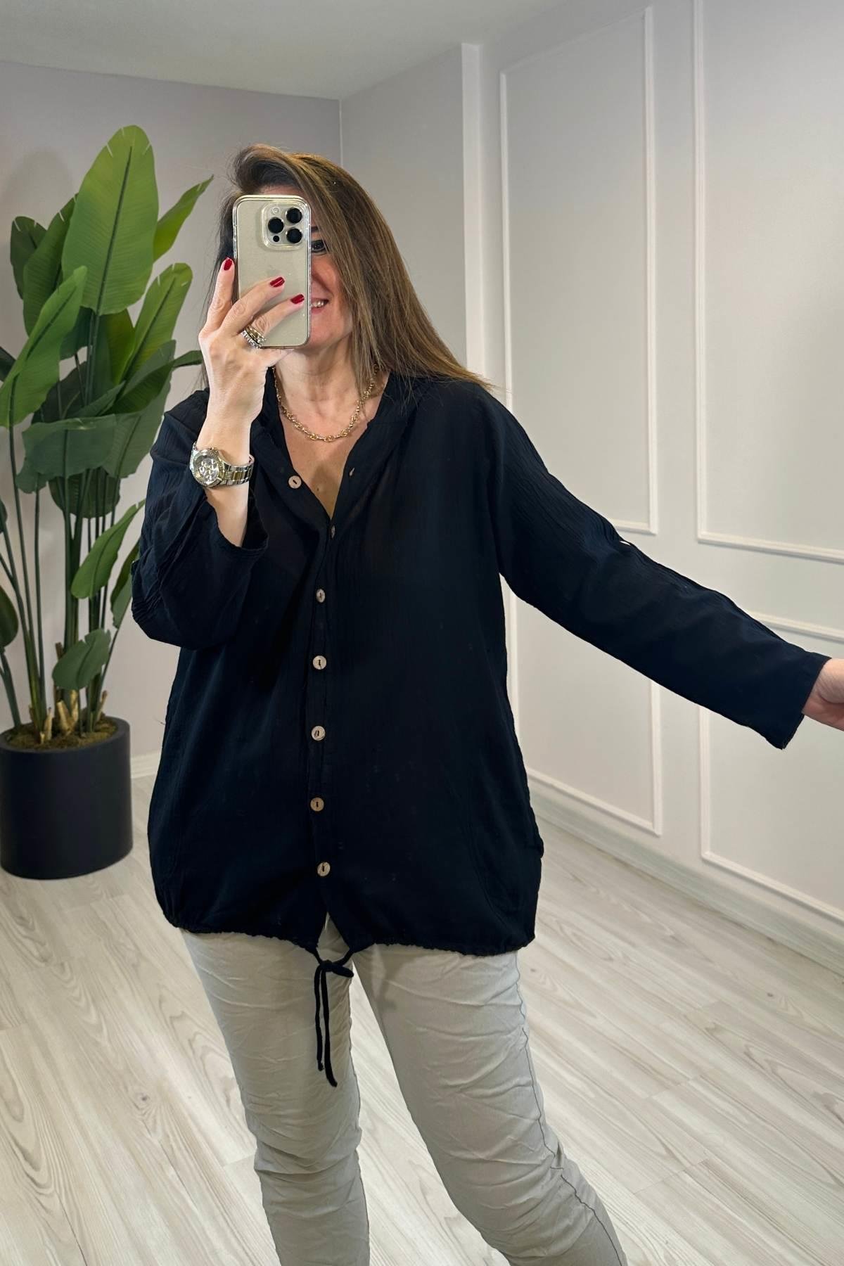 Sırt Dantel Detaylı Kapüşonlu Ceket Siyah