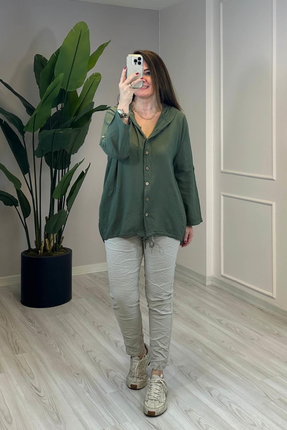 Sırt Dantel Detaylı Kapüşonlu Ceket Yeşil