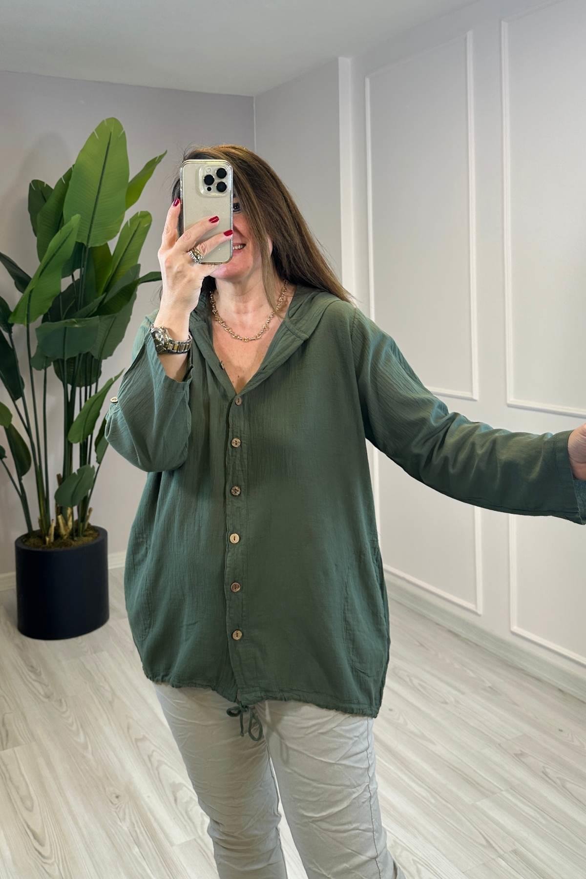 Sırt Dantel Detaylı Kapüşonlu Ceket Yeşil