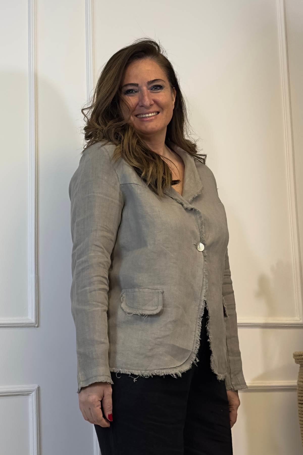 Tek Düğmeli Keten Ceket Kahve