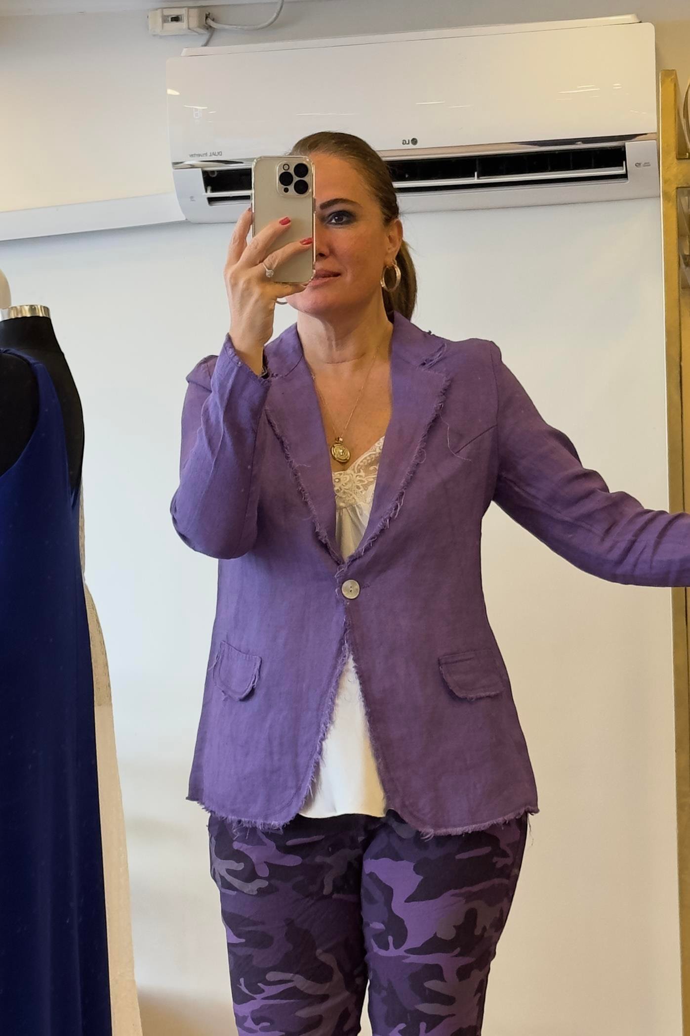 Tek Düğmeli Keten Ceket Mor