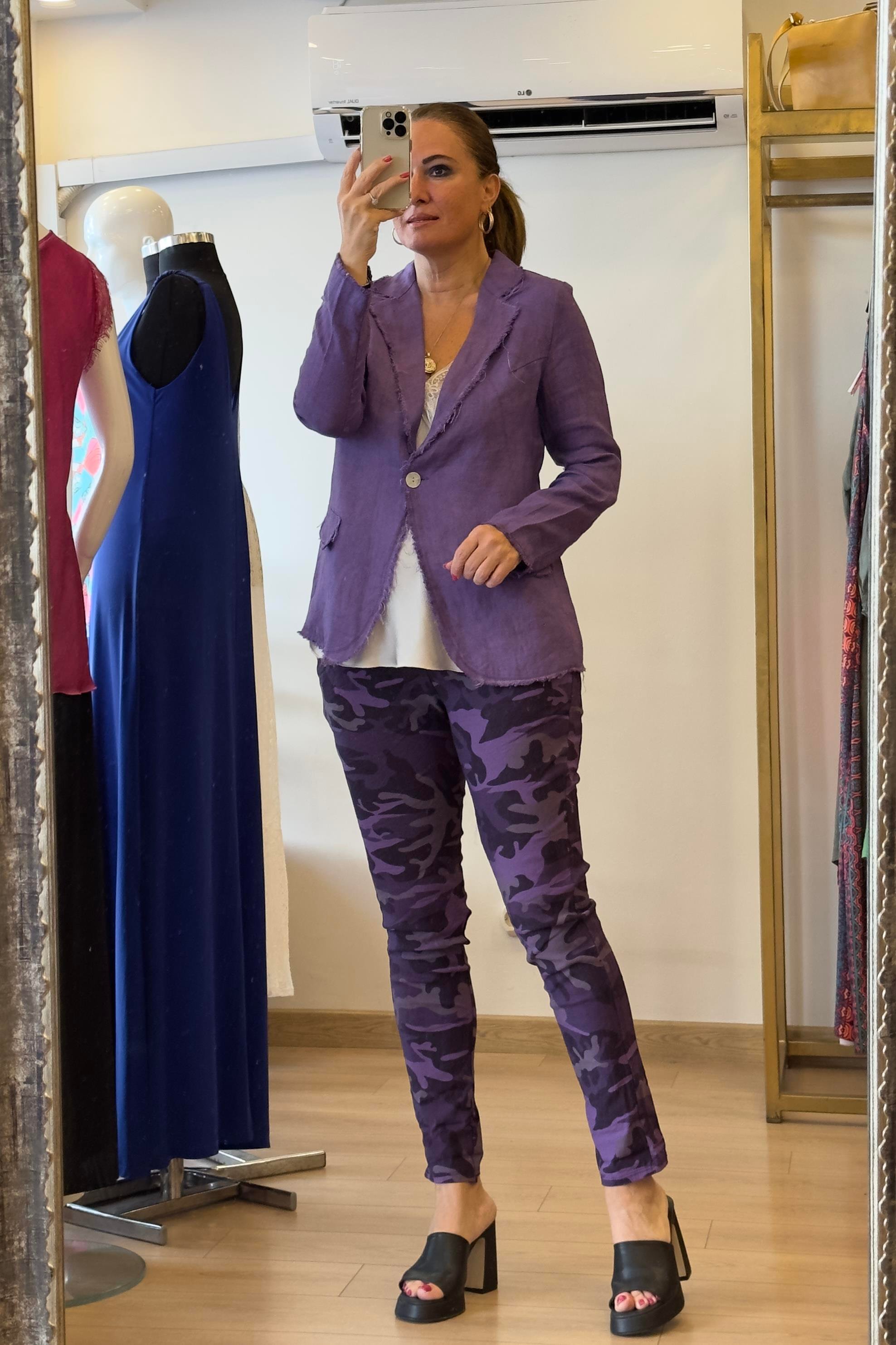 Tek Düğmeli Keten Ceket Mor