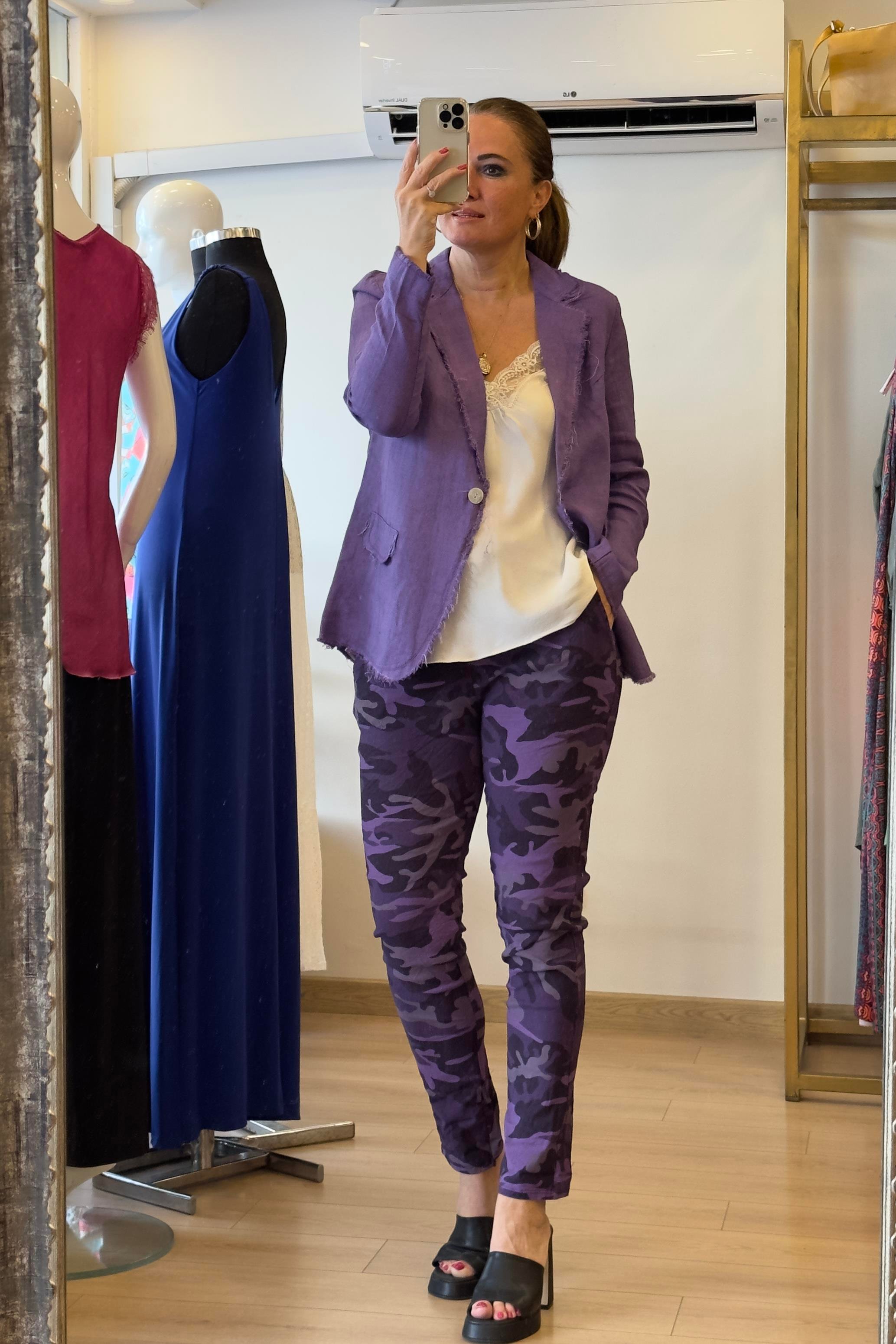 Tek Düğmeli Keten Ceket Mor