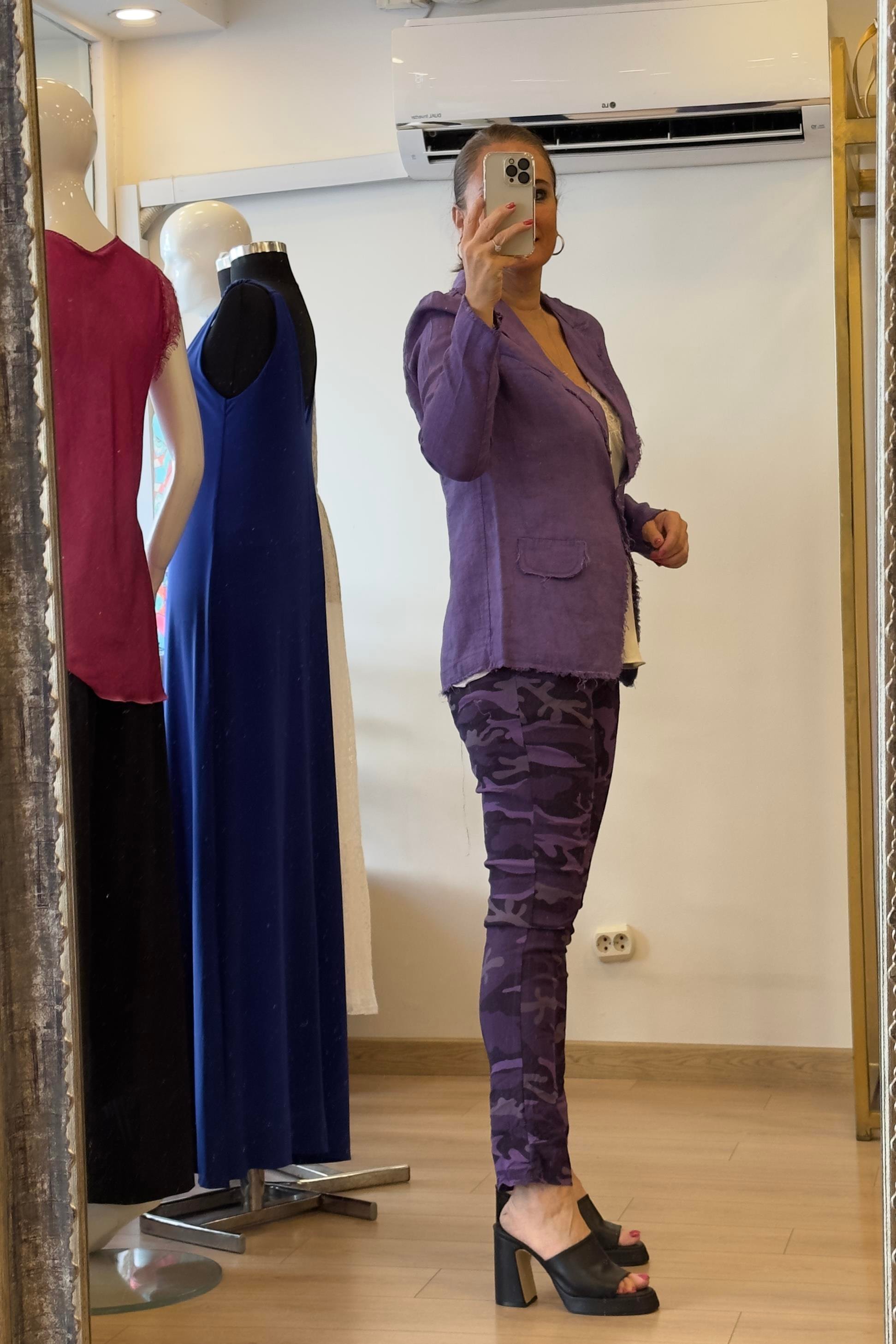 Tek Düğmeli Keten Ceket Mor