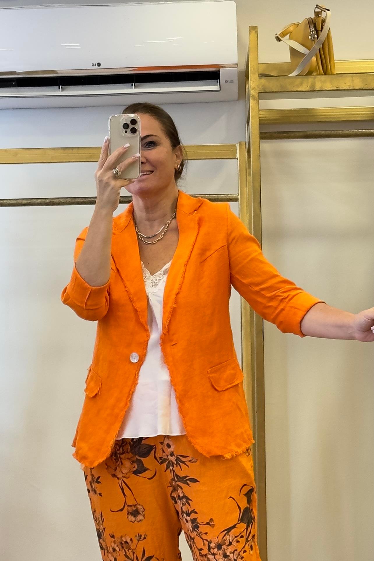 Tek Düğmeli Keten Ceket Turuncu