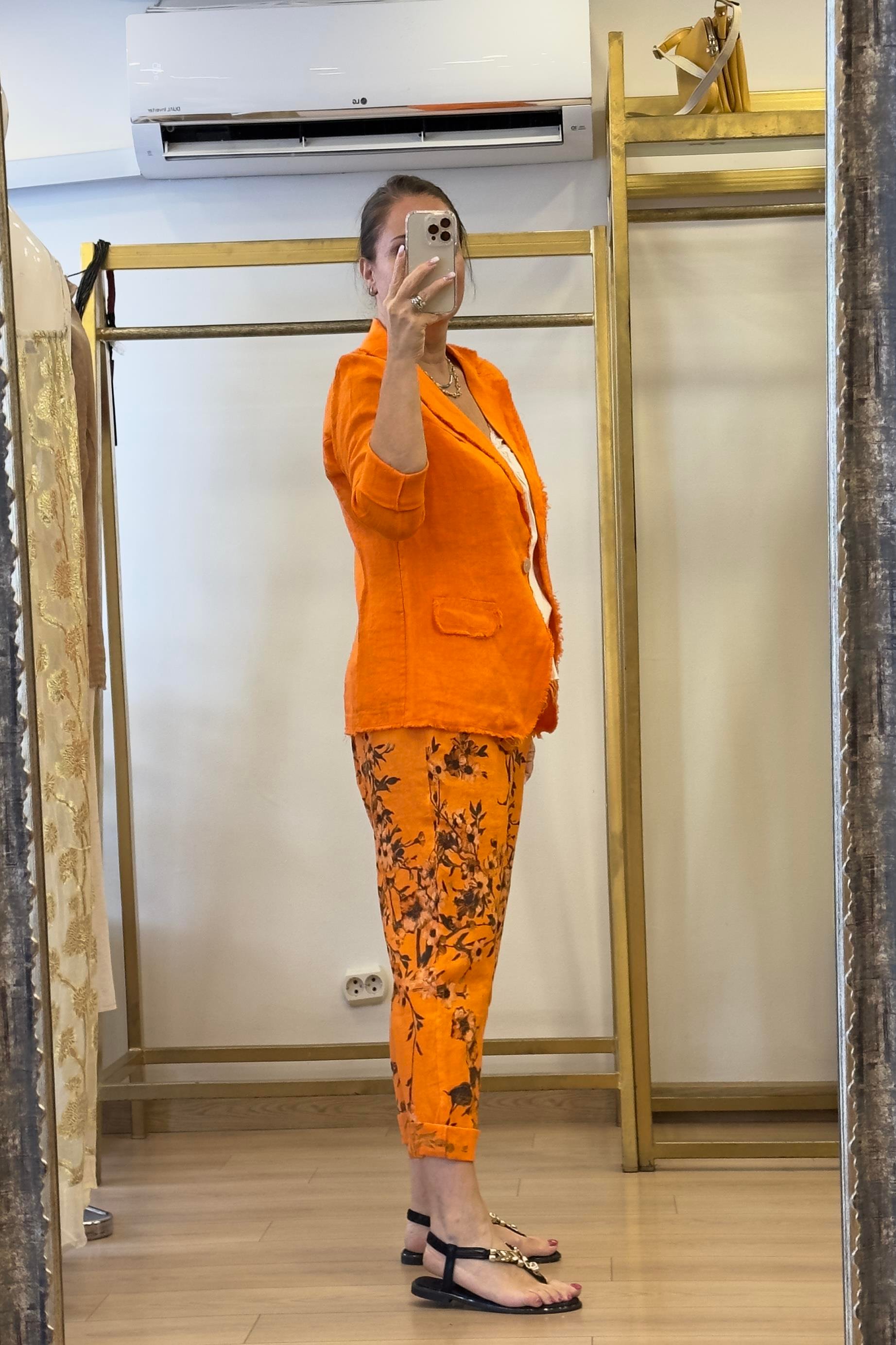 Tek Düğmeli Keten Ceket Turuncu