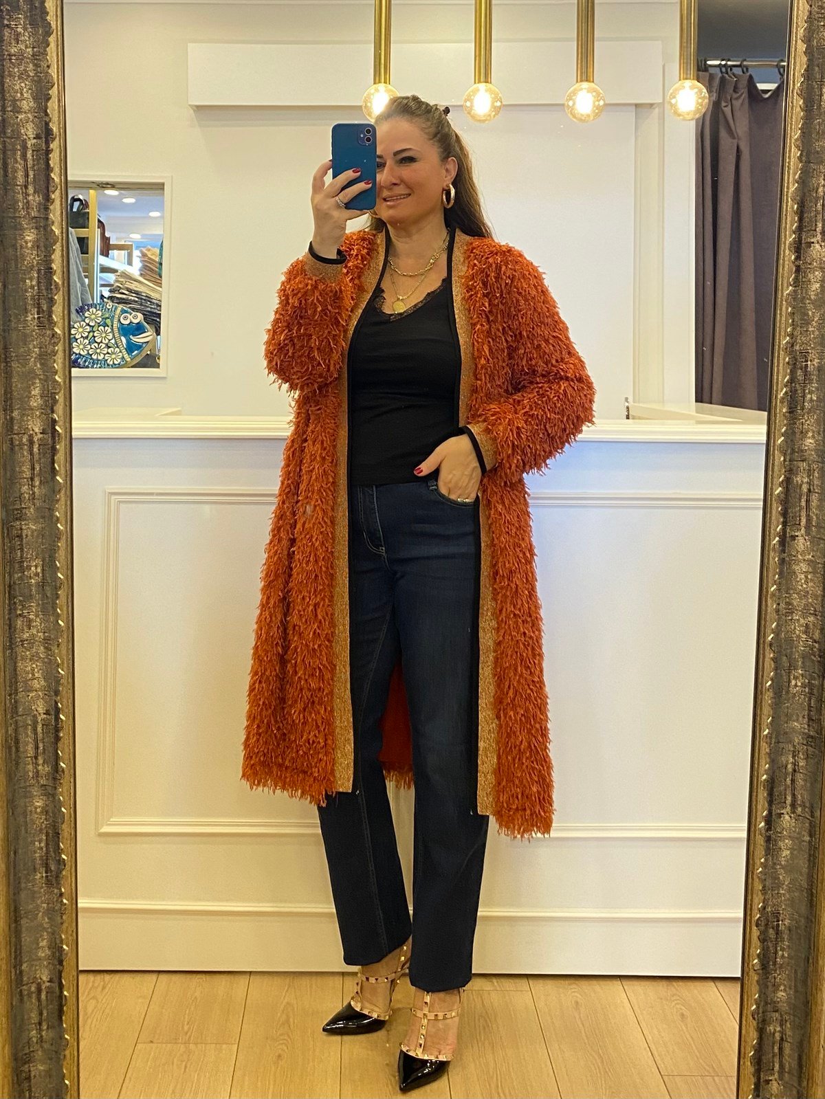 Tiftik Detaylı Sim Şeritli Ceket Kiremit Rengi