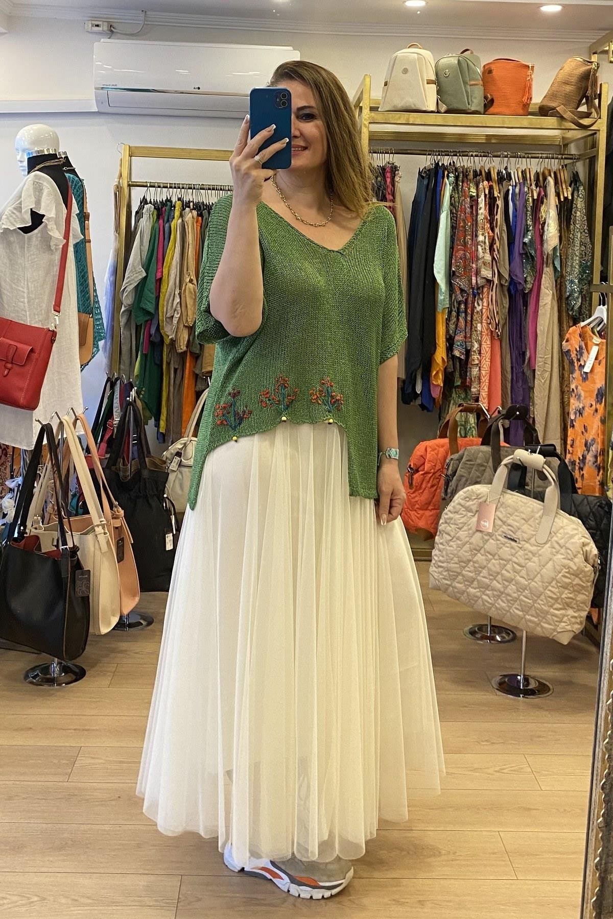 Tül Maksi Etek Krem