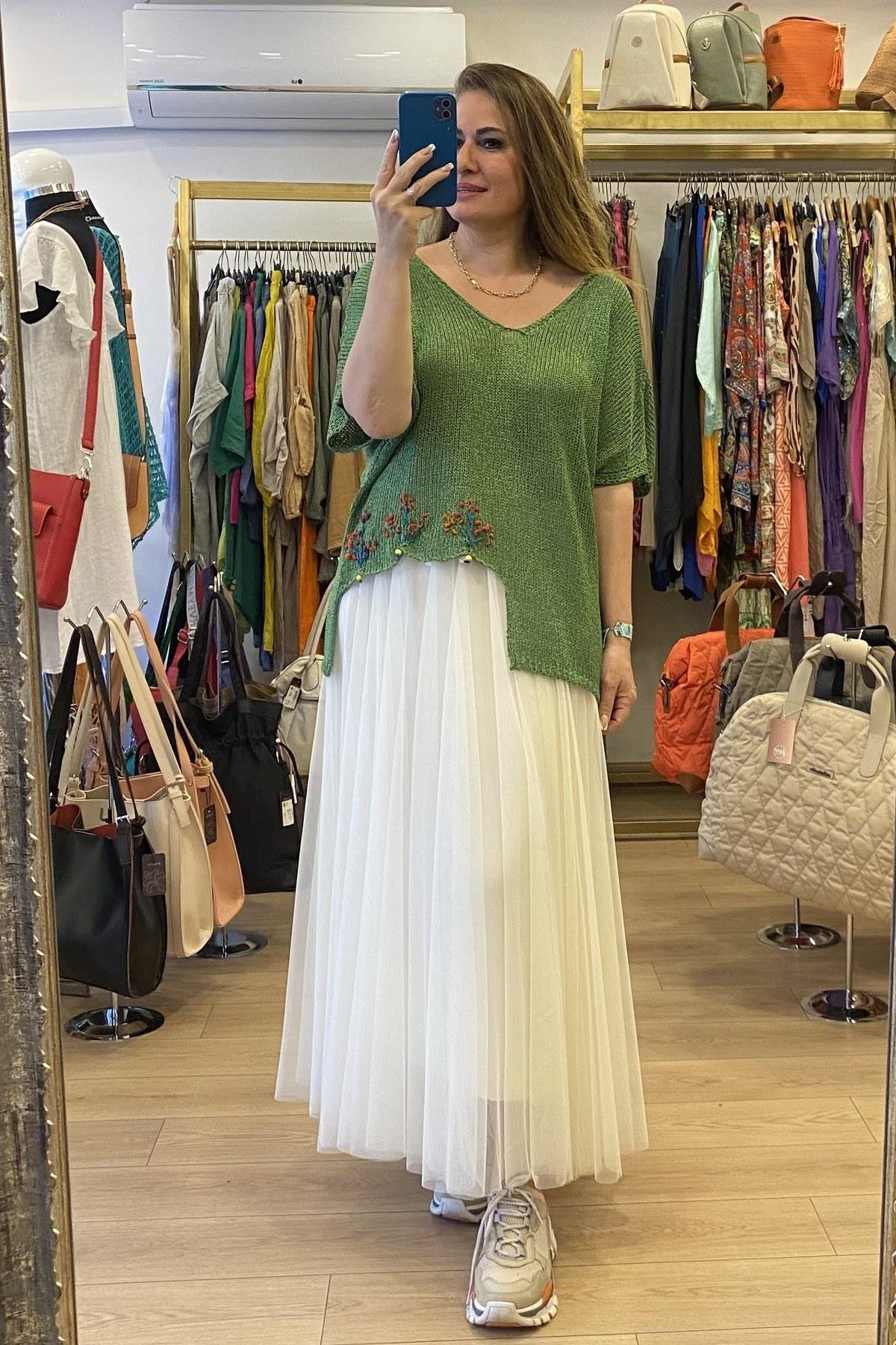 Tül Maksi Etek Krem