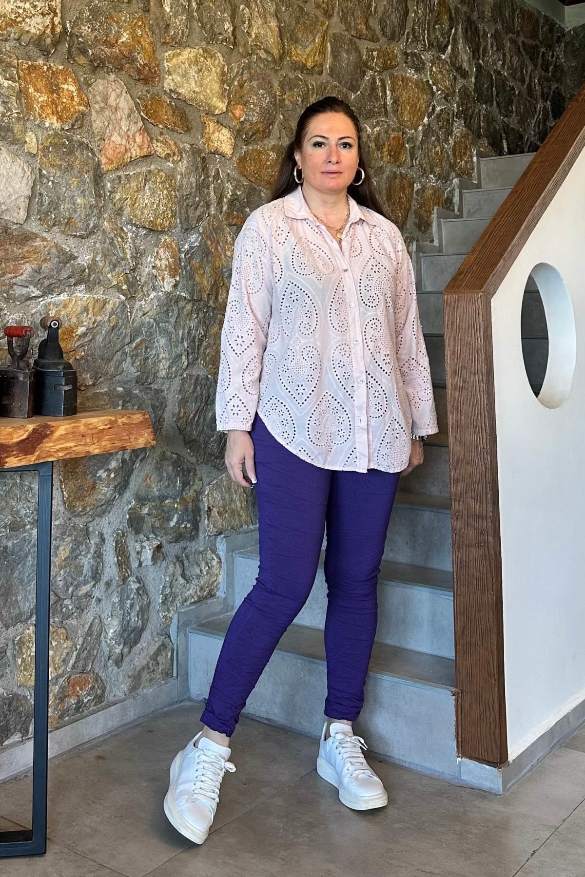 Yakalı Fisto Detaylı Gömlek Pembe