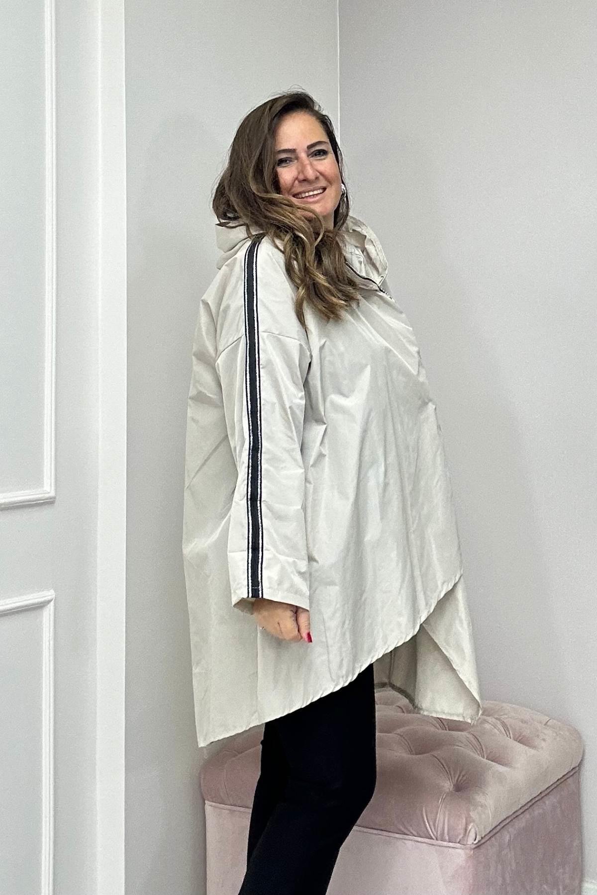 Yan Fermuar Detaylı Trençkot Bej