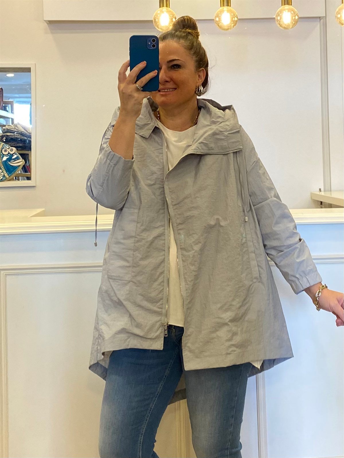 Yan Fermuar Detaylı Trençkot Gri