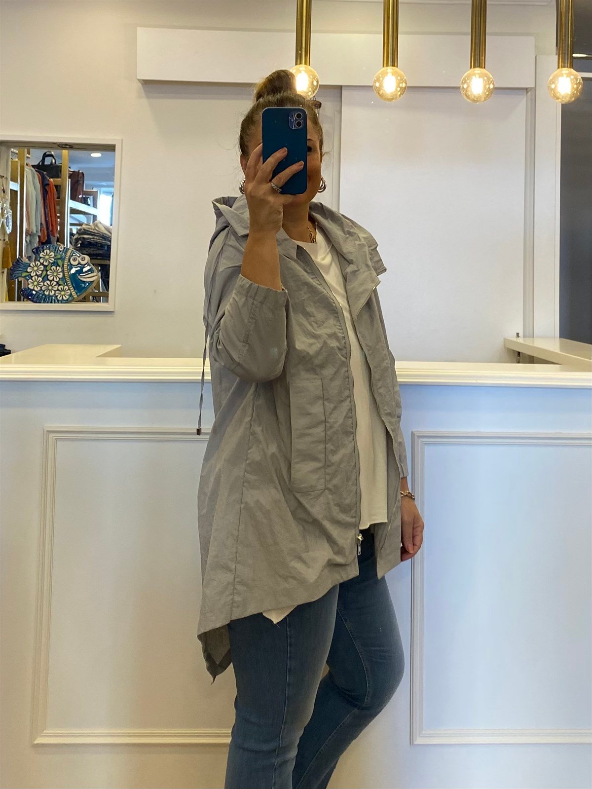 Yan Fermuar Detaylı Trençkot Gri