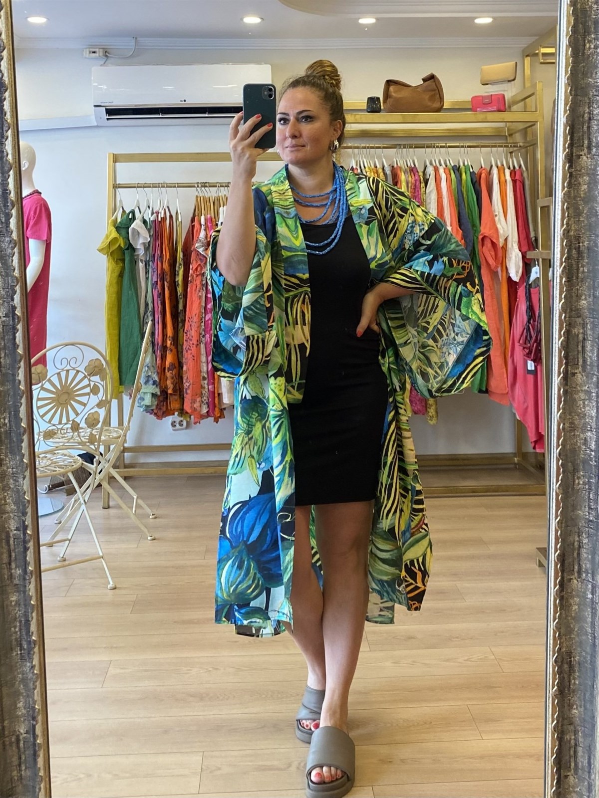 Yaprak Desenli Kimono Yeşil