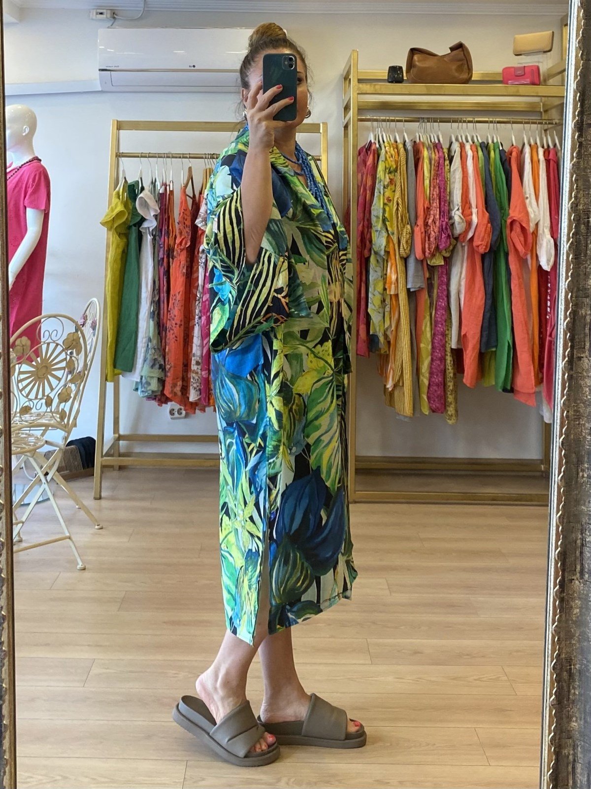 Yaprak Desenli Kimono Yeşil