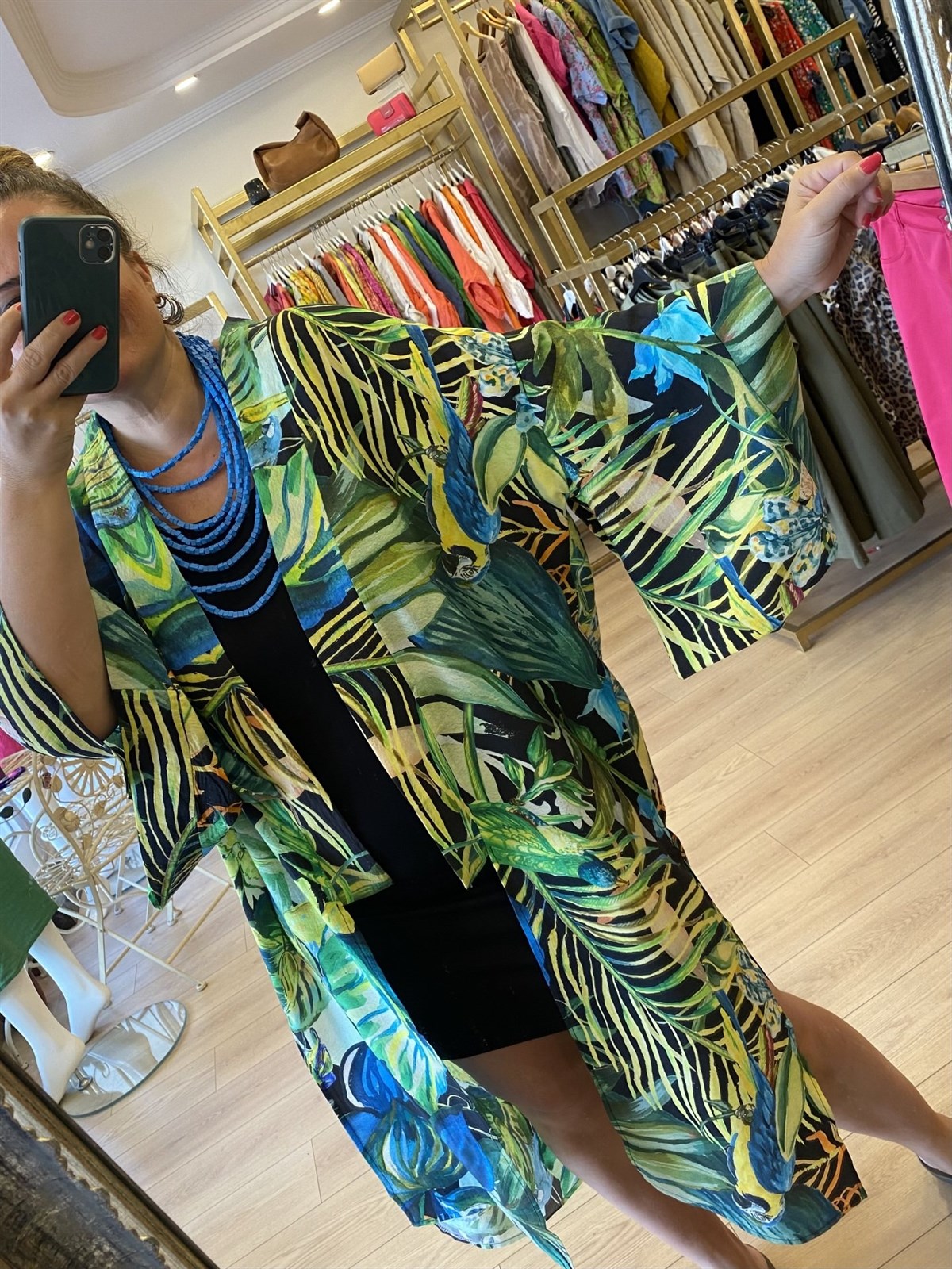 Yaprak Desenli Kimono Yeşil