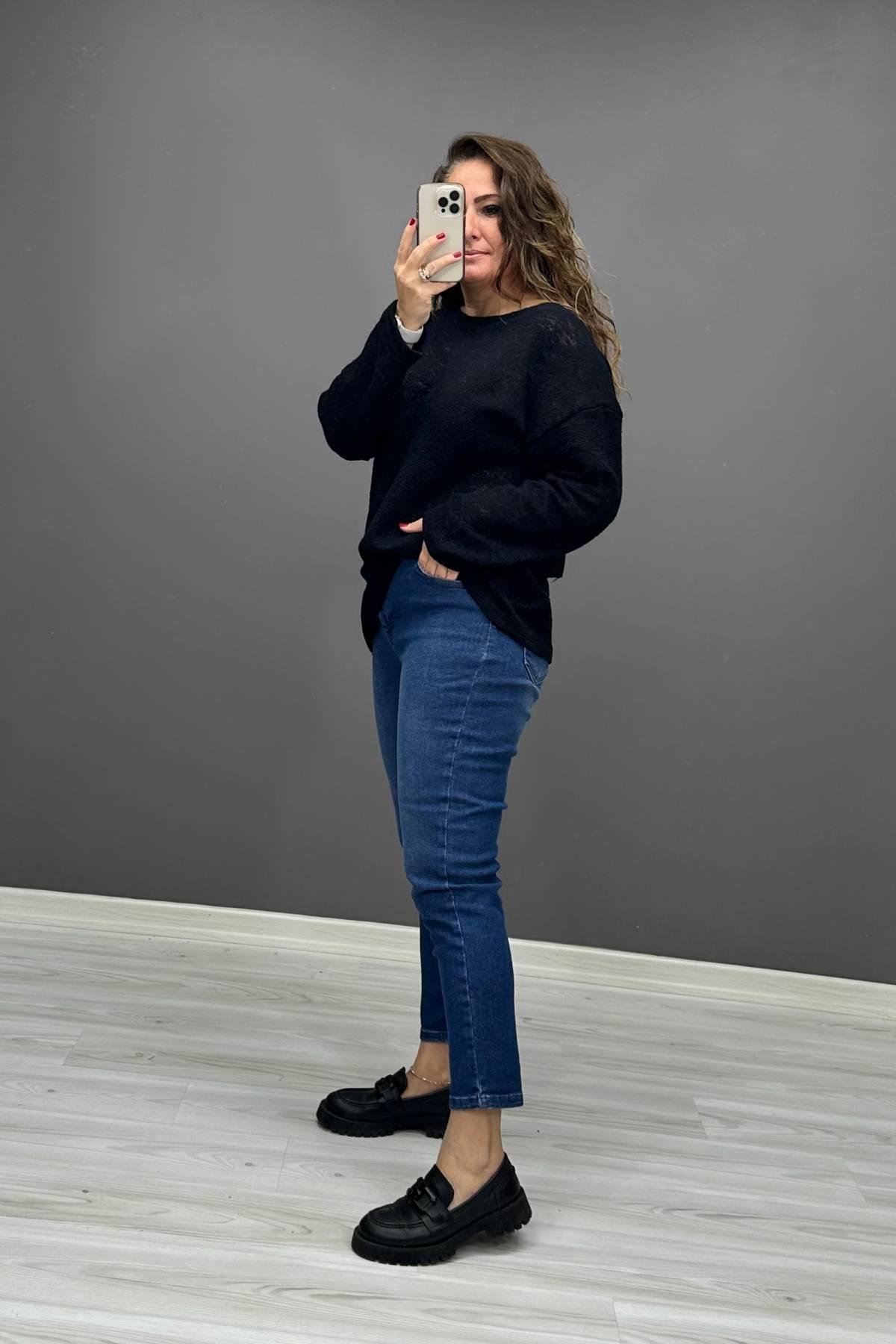 Yüksek Bel Mom Jean Mavi